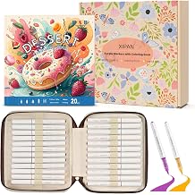 XIAPN 36 Acrylic Paint Markers with Coloring Book | With Canvas Bag and Dessert Pattern Coloring Book, Brush Tip Markers for DIY Art & Crafts -Fabric, Rock, Wood, Glass, Metal
