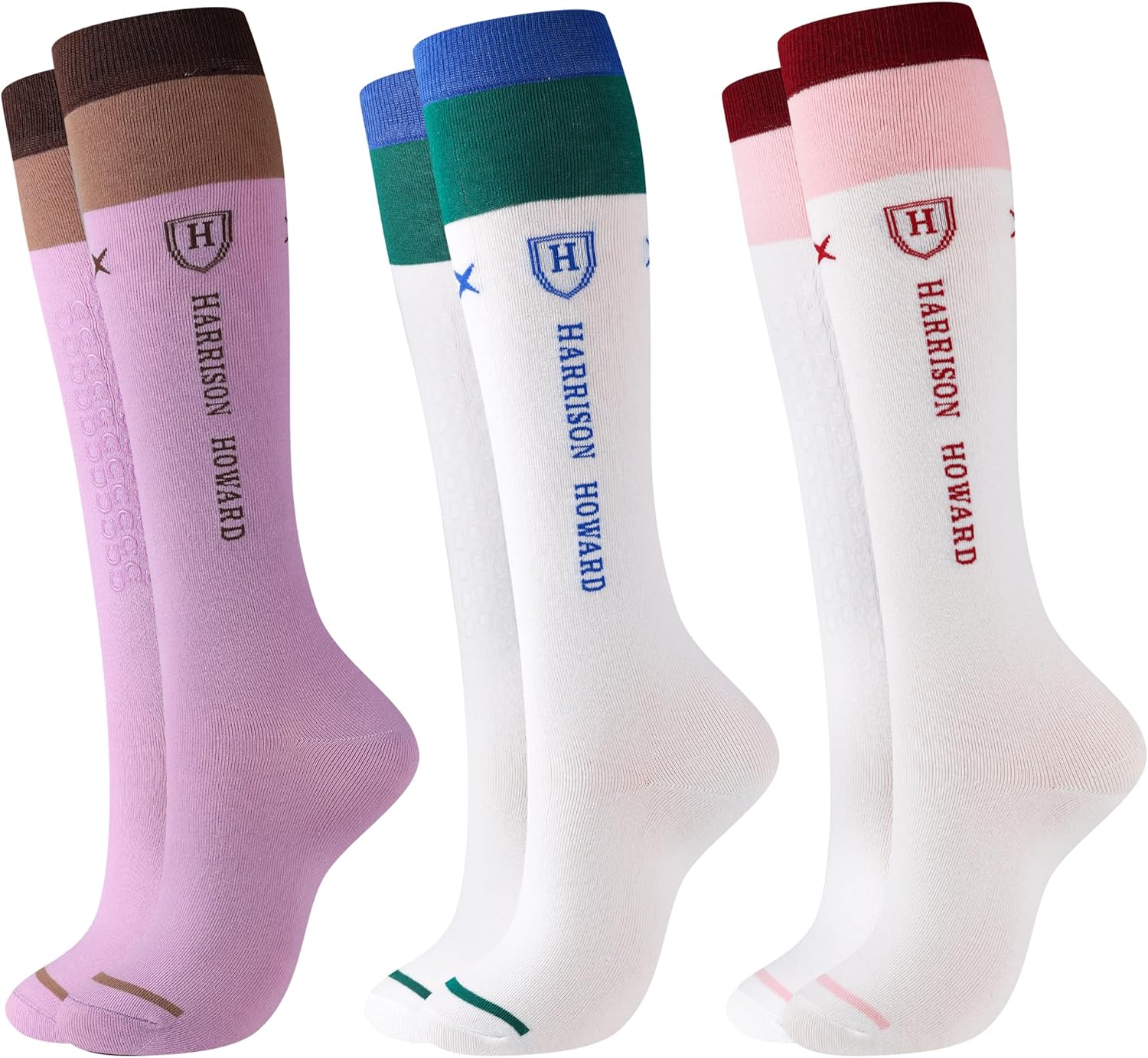 Harrison Howard Equestrian Knee-High Socks 3-Pairs Moisture-Wicking Silicone Anti-Slip Compatible with Long Boots/Short Boots