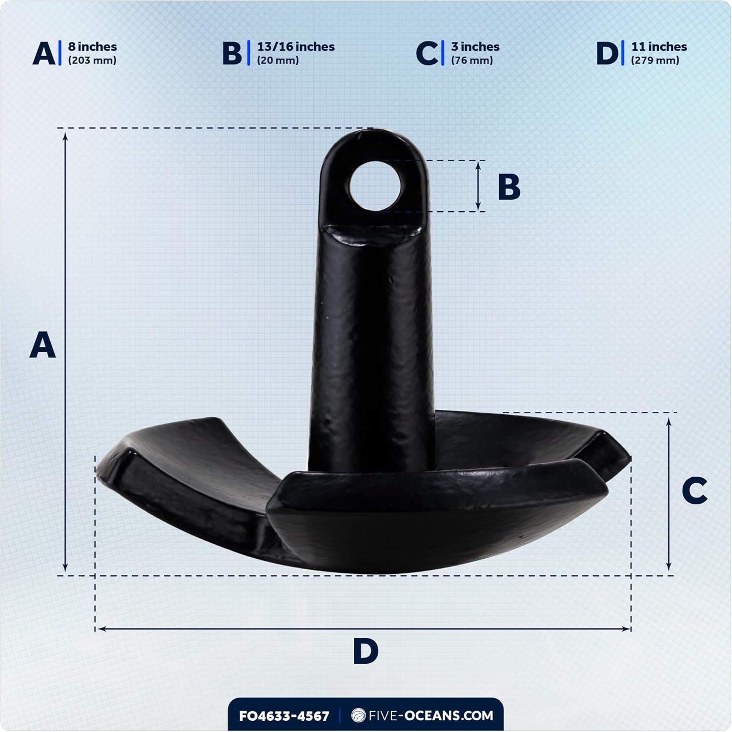 Five Oceans River Boat Anchor & Boat Anchor Kit, Black PVC Vinyl Coated, Multiple Sizes for Paddle Board, Small Boat, Kayak, Jet Ski, Canoe