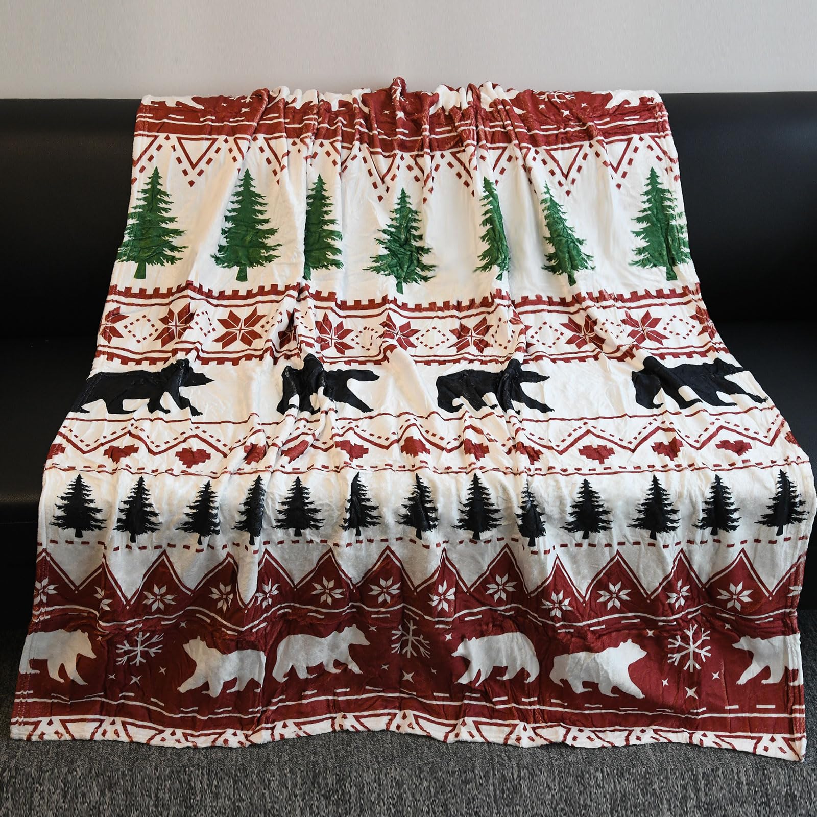 Jeté de sapin de Noël rouge et blanc en flanelle pour soirées cocooning au lit