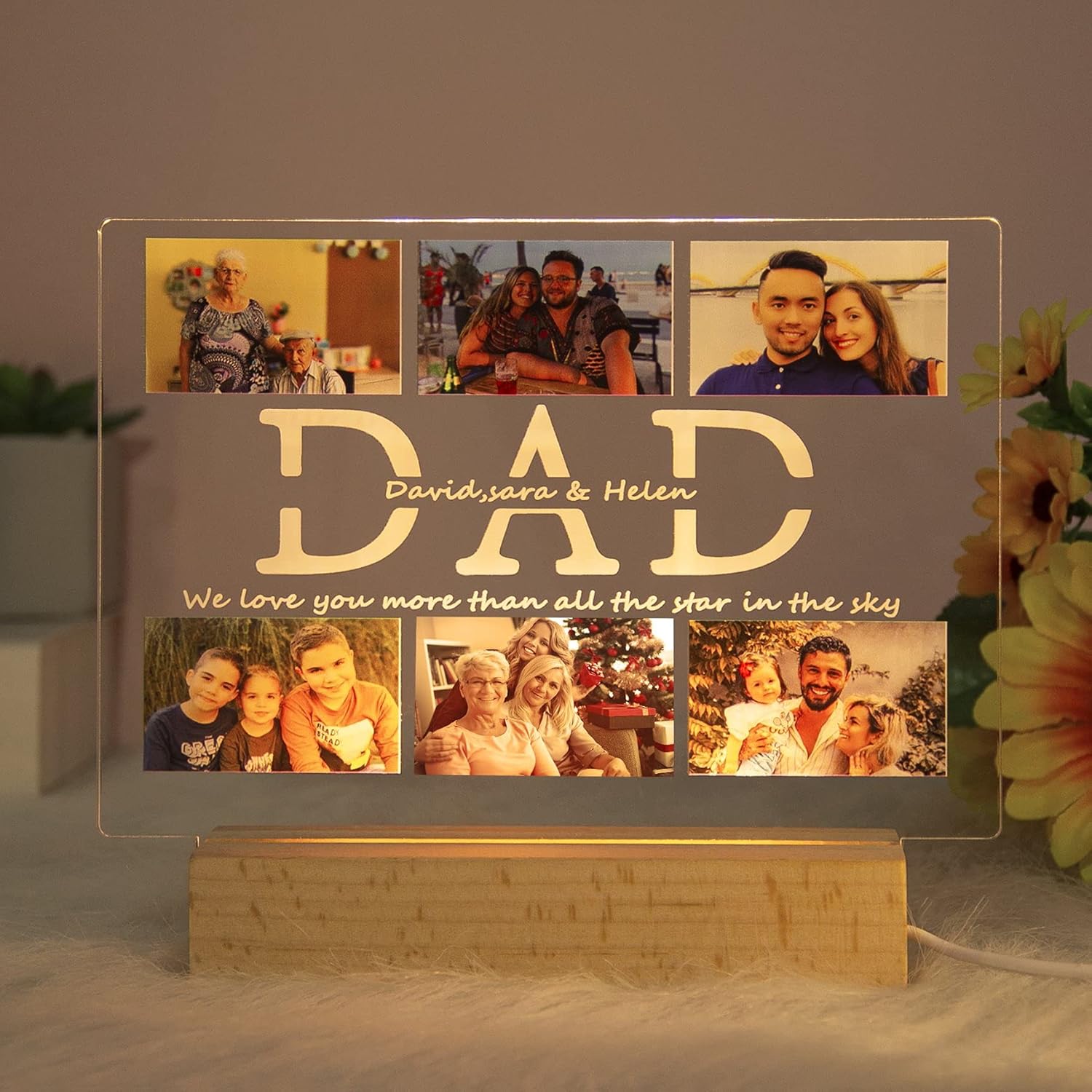 3D Night LED Light Lamp Custom Photo Rectangular Light Family Decoration Wood Acrylic Night Lamps,USB LED Lamp,Lights for Mom Dad Family Christmas Birthday Anniversary (for mom)