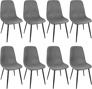 LEWE Juego de 8 Sillas de Comedor, Sillas Cocina con Tela de Lino y Patas de Metal Negro,Silla de Dormitorio,Silla Acolchada,Silla de SalóN,Sillas Comedor Modernas