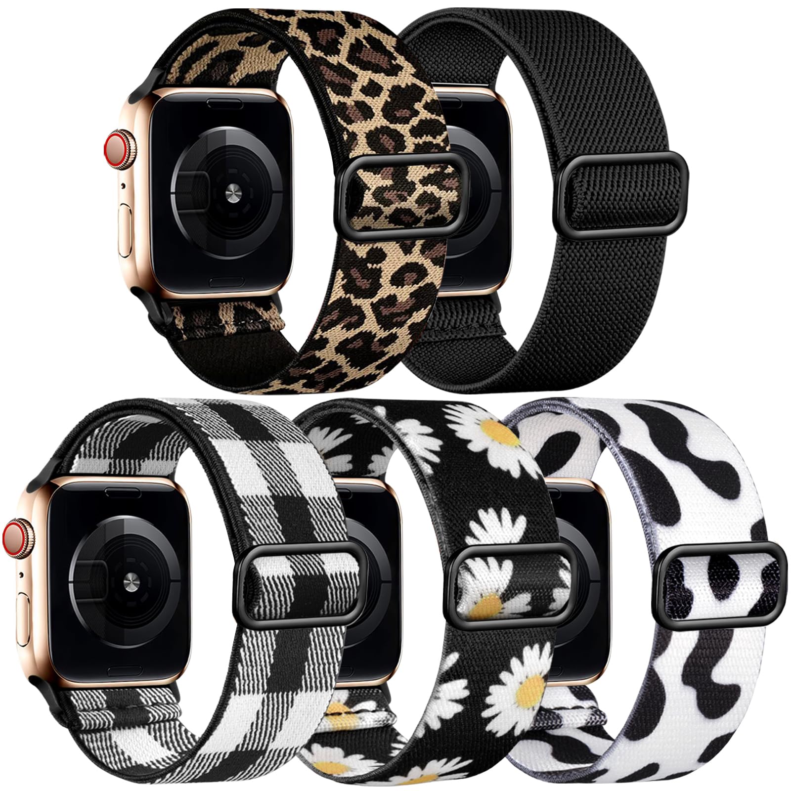 Easuny Rozciągliwe paski boho kompatybilne z Apple Watch 40 mm, 38 mm, 41 mm, dla kobiet i dziewcząt, regulowany, elastyczny, nylonowy pasek Solo Loop, zamiennik paska do iWatch SE Series 8, 7, 6, 5