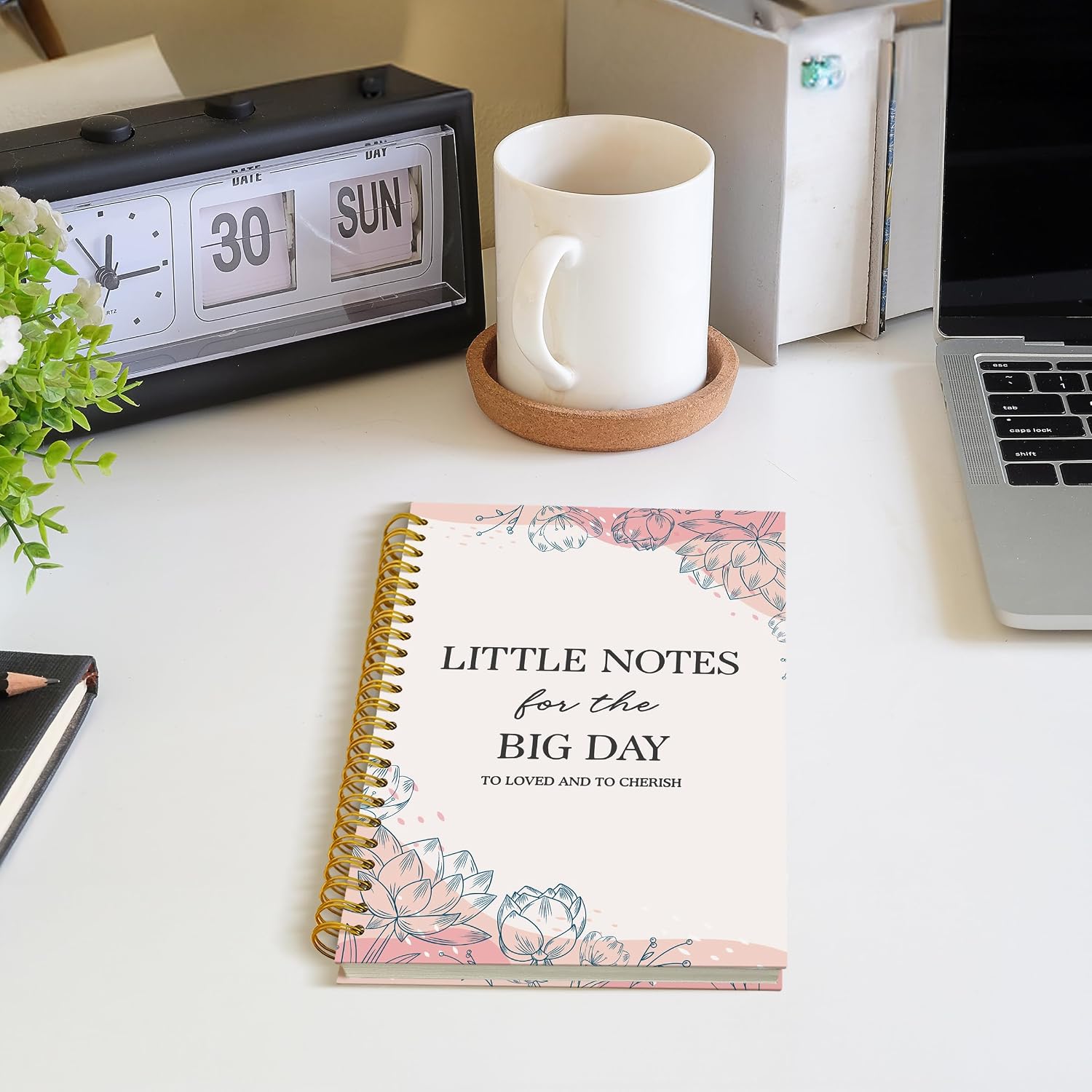 Pastel Pink Floral Wedding Spiral Notebook, Wedding Engagement Gifts for Couple Journal, Bride to Be Gifts, Little Notes for the Big Day Hardcover Notebook Journal, 5.5x8.3 Inch image 3