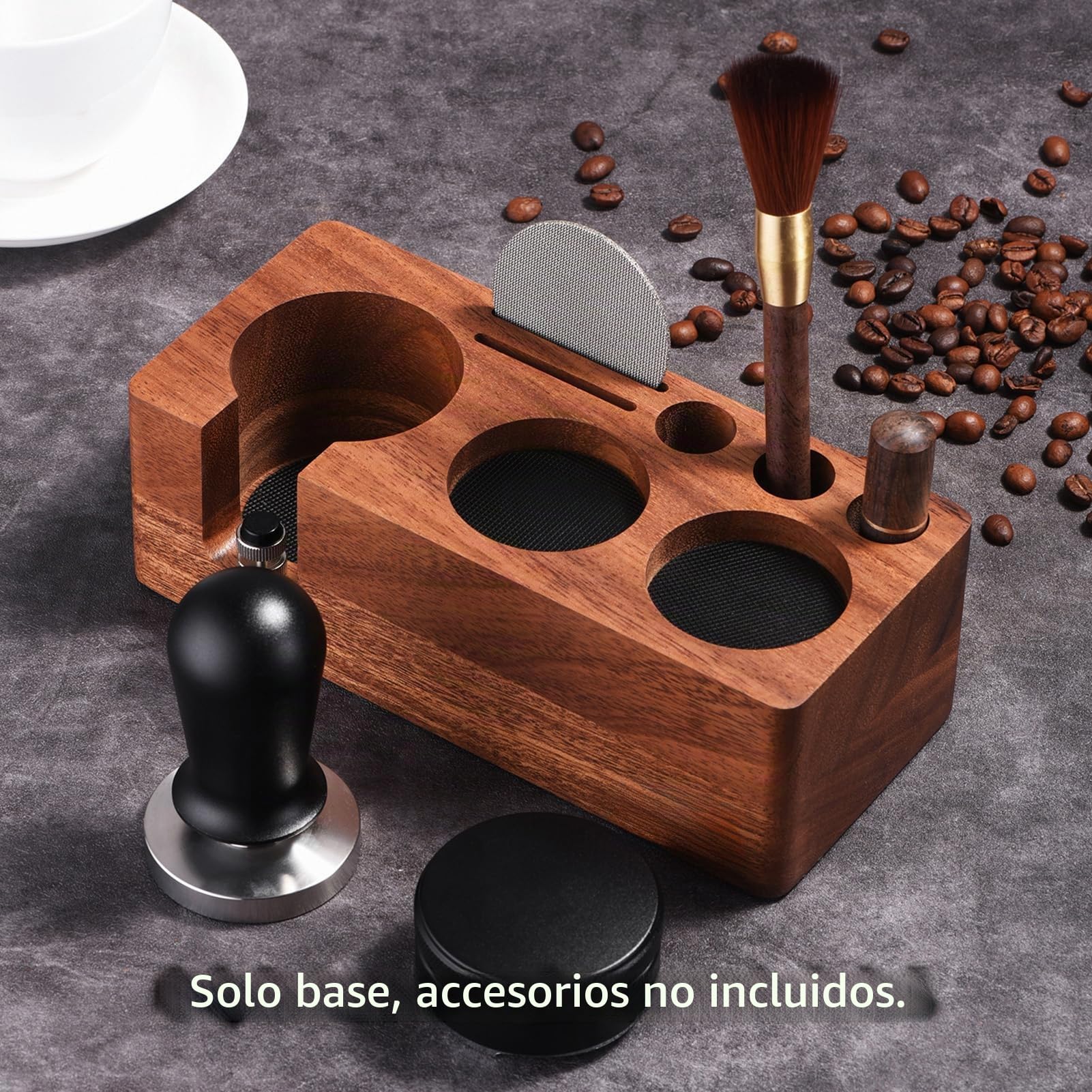 LingTing ​Estación de Prenado Espresso 51/54MM en Nogal Macizo - Base Anti-Presión para Cafetera Profesional, Organizador de Encimera con Soporte para Tamper