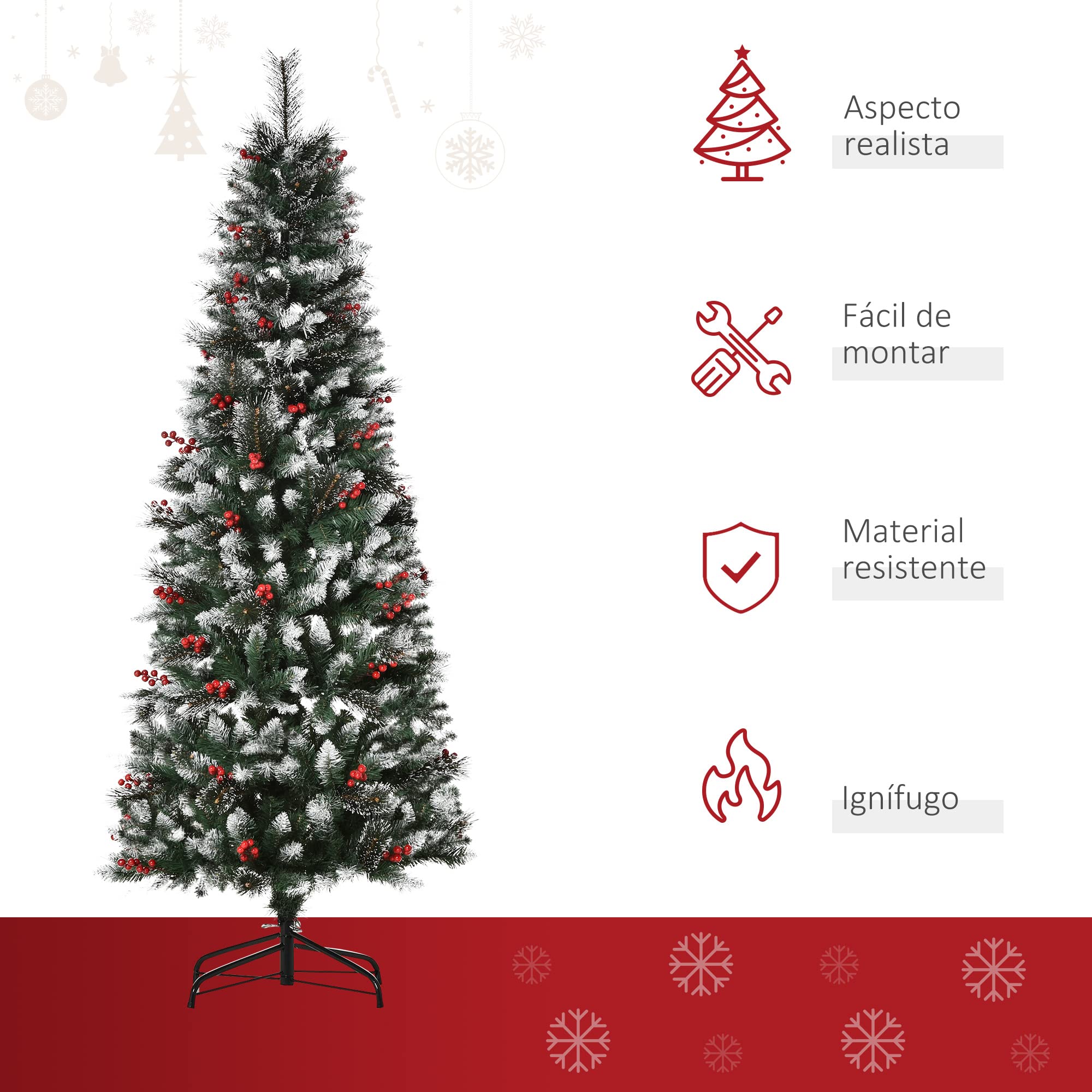 HOMCOM Árbol de Navidad 180 cm con Nieve 539 Ramas Base Plegable Verde