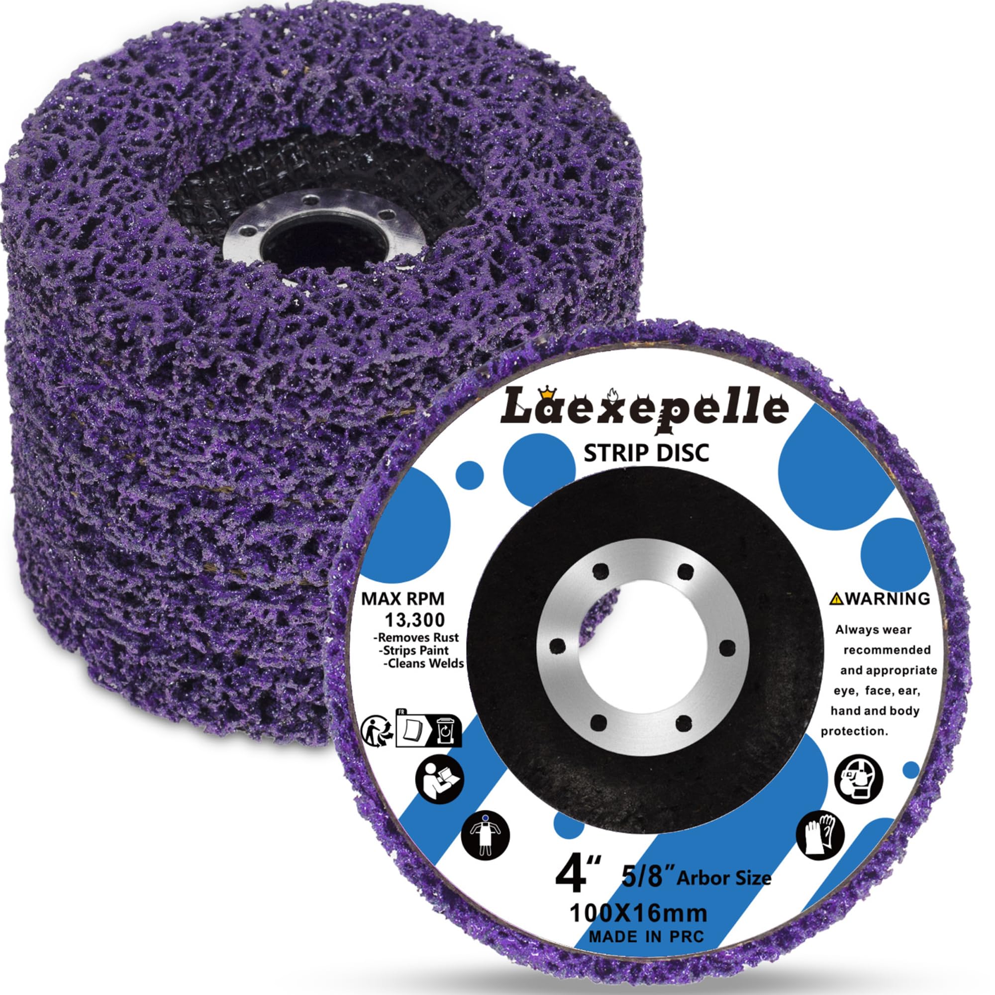 Paquete de 5 discos de tira para eliminar el óxido, rueda peladora para amoladora angular, rueda de tira de pintura, discos abrasivos de polietileno, oxidación, removedor de pintura, morado (4 x 5/8