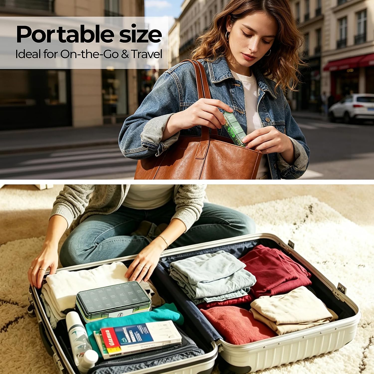 Weekly Pill Organizer 3X a Day, Detachable 7 Day Pill Box 3 Times a Day with Moisture-Proof Design, Portable Light-Proof Daily Pill Case for Pills,Vitamin,Fish Oil and Supplements(Green)