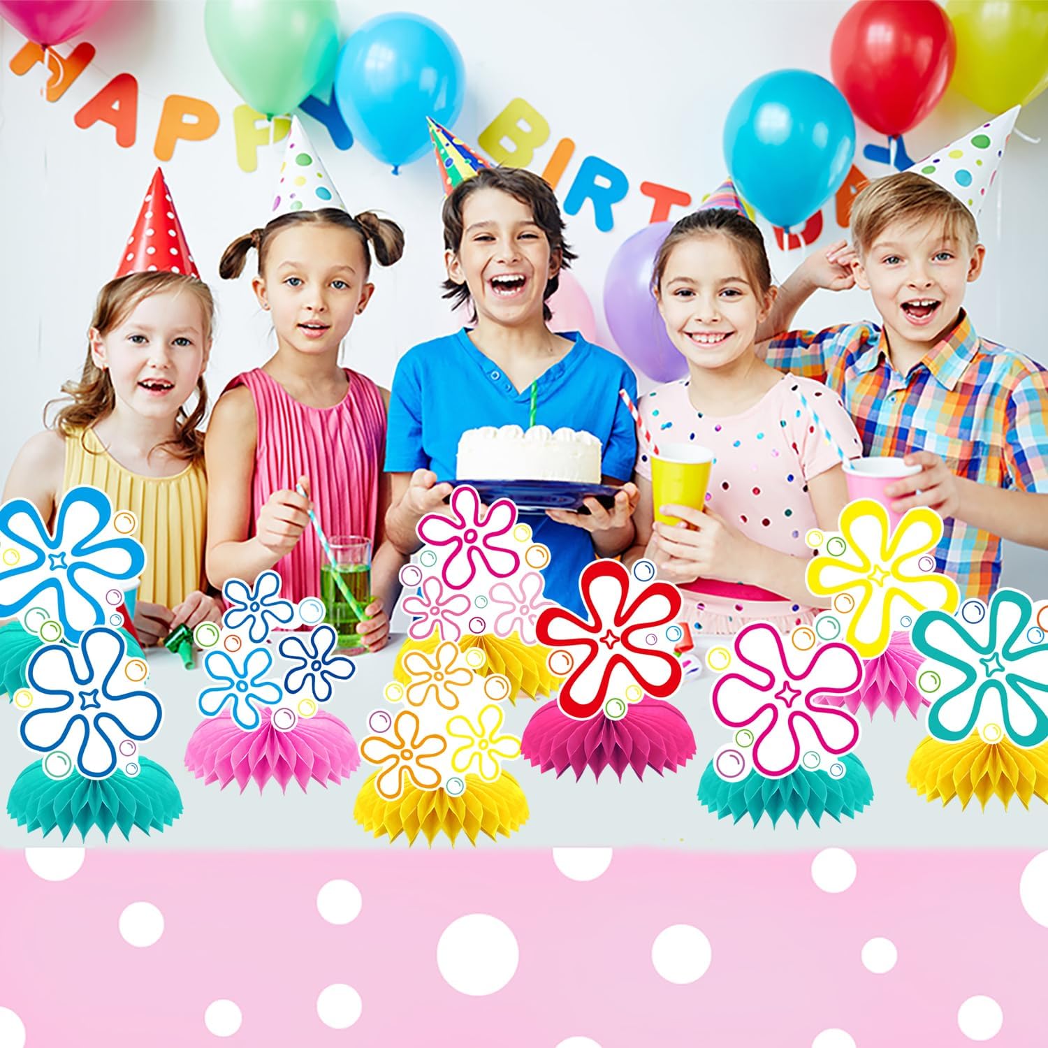 9Pcs Flower Bubble Honeycomb Centerpieces Yellow Cartoon Centerpieces for Tables Party Supplies for Under the Sea Birthday Party 3D Table Decorations