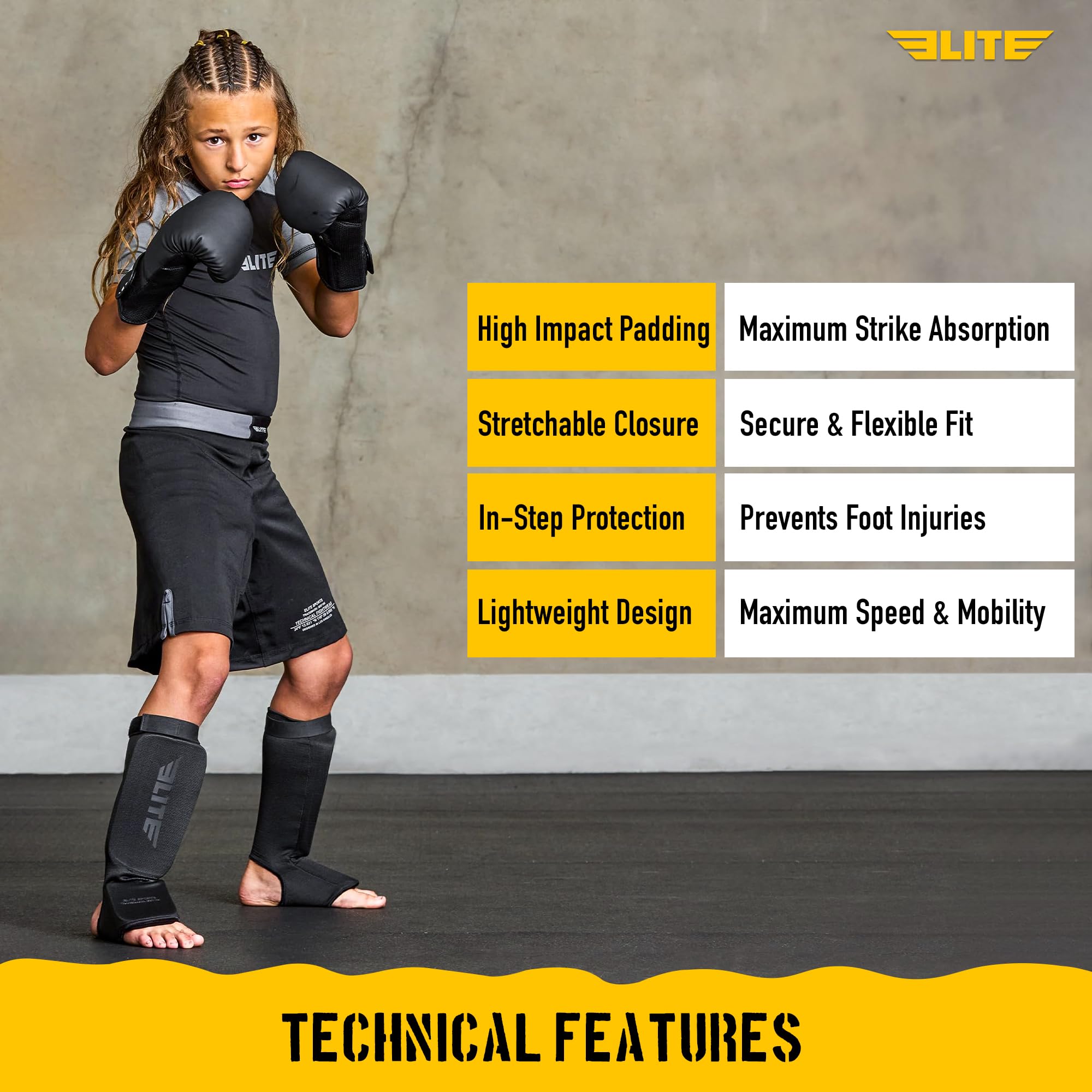 Elite Sports Shin Pad Espinilleras MMA, Unisex Adulto