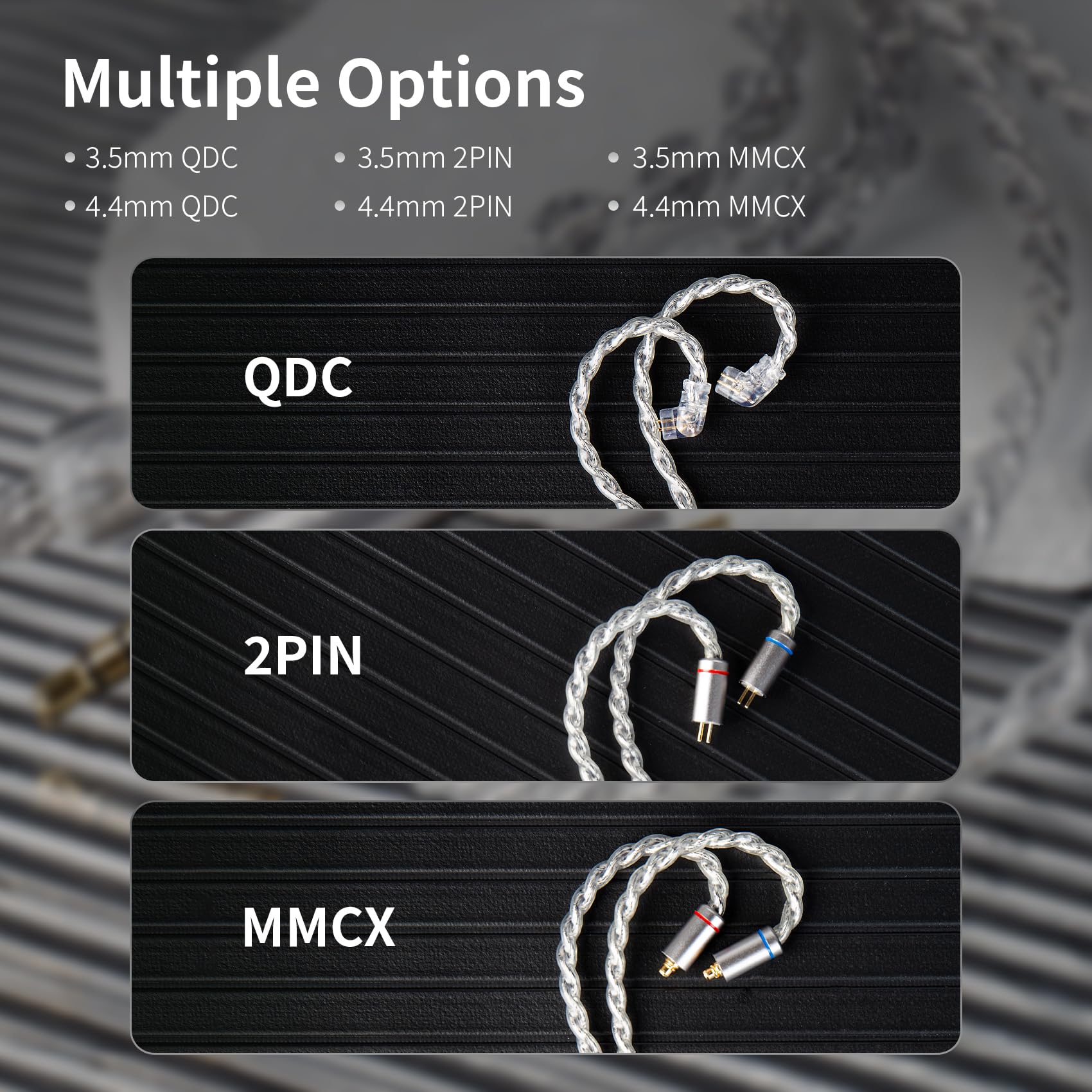 Yinyoo KBEAR Glitter OCC srebrny hybrydowy kabel IEM, 120 cm przedłużacz do Bmaster/7 HZ Timeless/Wes-tone Mach10 (MMCX, wtyczka 3,5 mm, srebrna)
