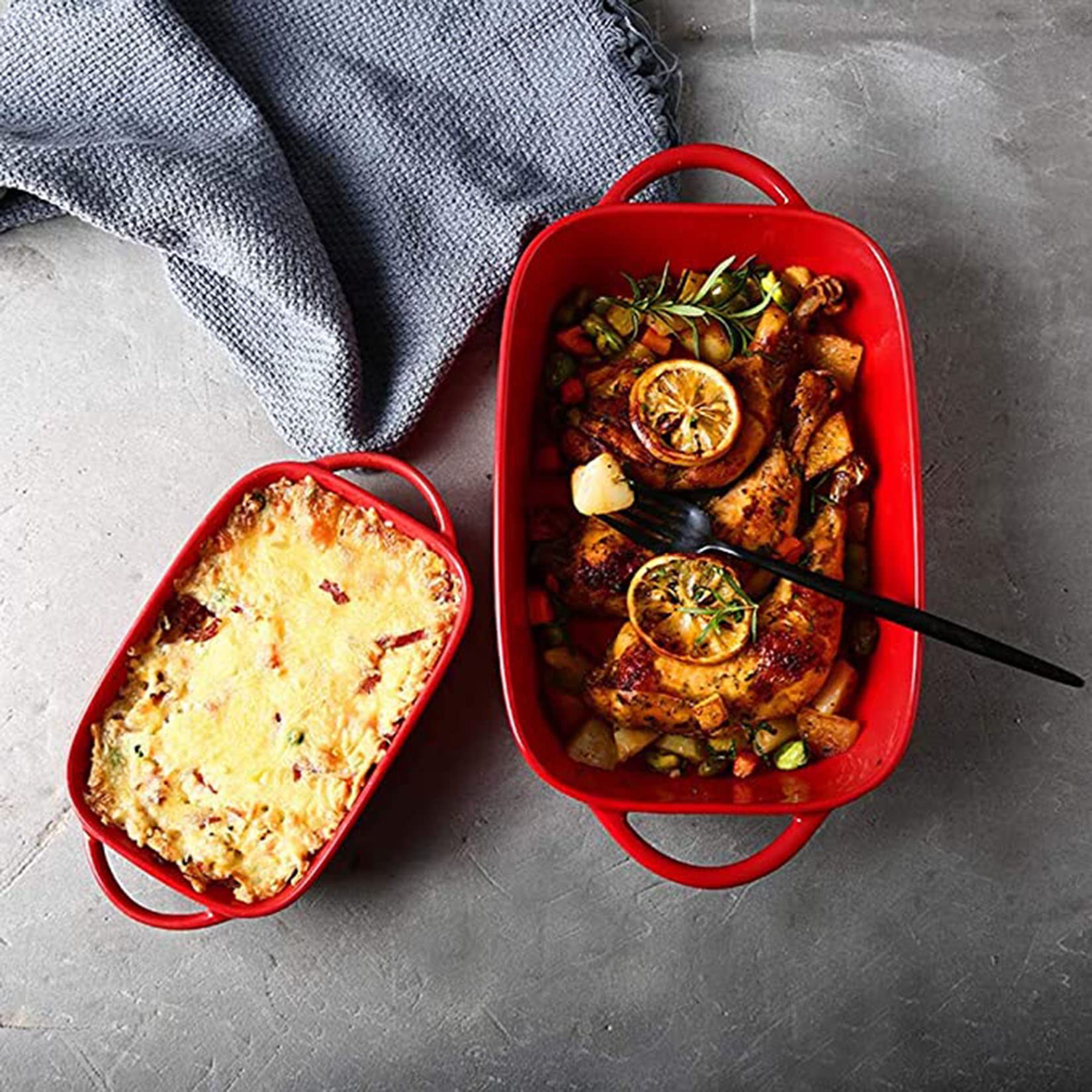 Lot de 2 moules à tarte rectangulaires en porcelaine, joli gâteau, assiette à tarte en porcelaine pour la cuisson, plat de cuisson à tarte en porcelaine pour Thanksgiving et le dîner de Noël, rouge