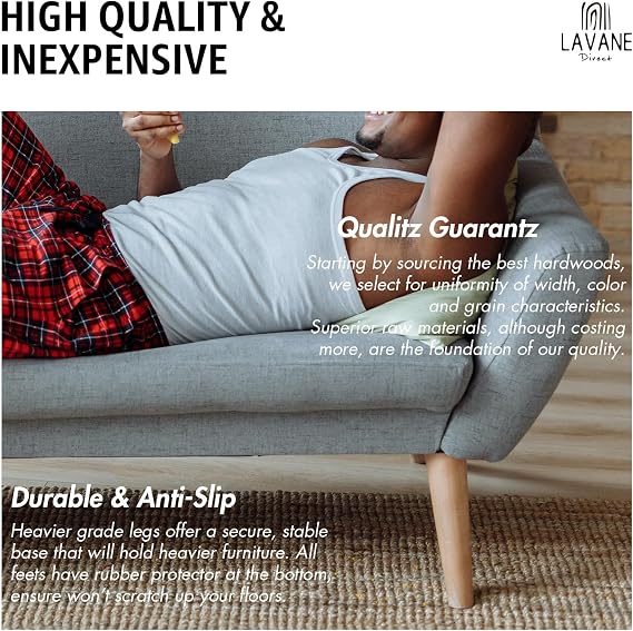 La Vane 4 inch Ash Wood Tapered Furniture Legs 4-Pack with 5/16 Thread | Unfinished Ash Wood with Straight Grain, 400lb Load Capacity, Hardware inclu., Mid-Century Modern, Upgrade for Sofa Cabinet