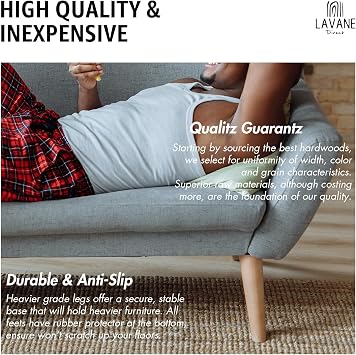 La Vane 4 inch Ash Wood Tapered Furniture Legs 4-Pack with 5/16 Thread | Unfinished Ash Wood with Straight Grain, 400lb Load Capacity, Hardware inclu., Mid-Century Modern, Upgrade for Sofa Cabinet