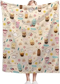 Boba Blanket Dessert Blanket for Kawaii Bubble Tea Lover Dessert Food Gifts for Kids Girl Women Super Soft Flannel Throw Blanket for Sofa Bed Camping Plush Warm Cozy Home Decor,40x50 for Kids/Baby