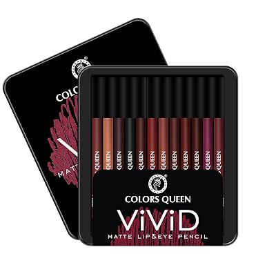 Colors Queen Vivid Matte Eye & Lip Liner Pencil Set | Long Lasting, Waterproof & Smudge Proof Lip Liner | Bold & Creamy 