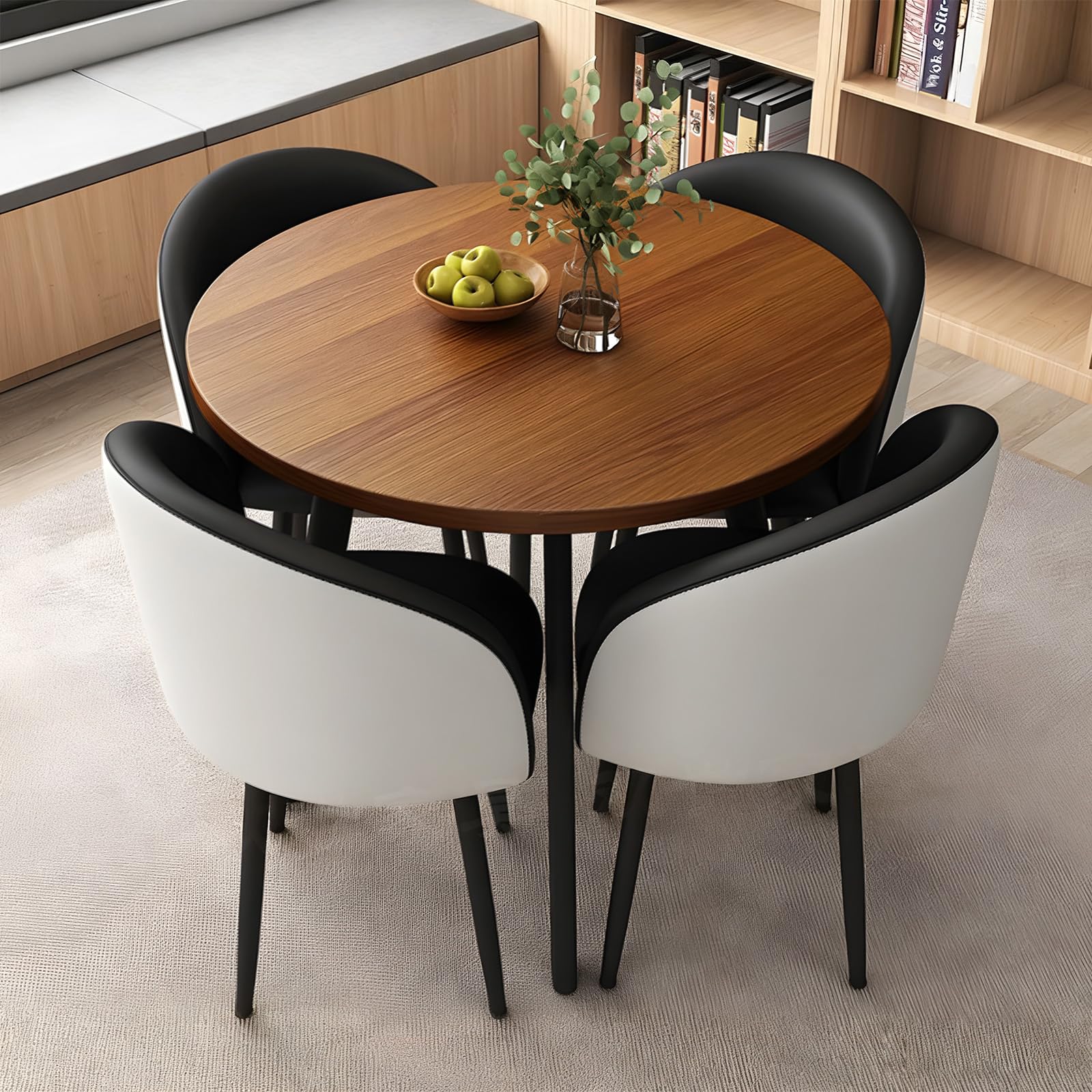 ASerZenith Modern Dining Table Set With 4 Upholstered Chairs, Kitchen Office Cafe Lounge Living Room Coffee Table By,P-031-27.6 In