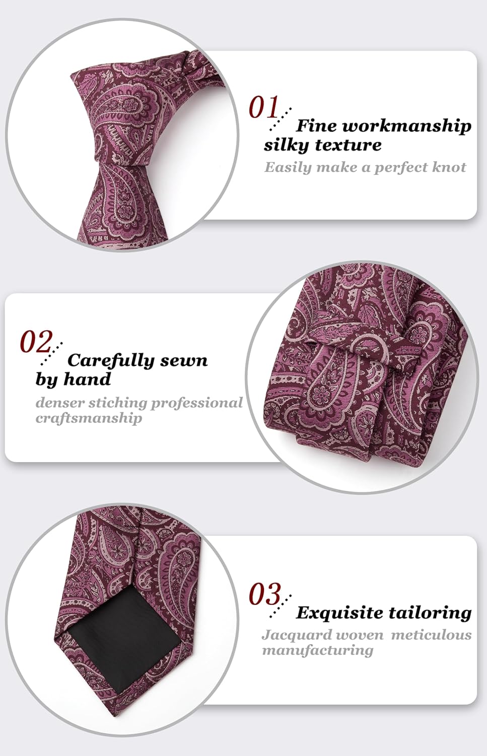 HISDERN Mens Ties Paisley Tie and Pocket Square Woven Classic Floral Mens Necktie Handkerchief Set for Wedding Party - Image 6