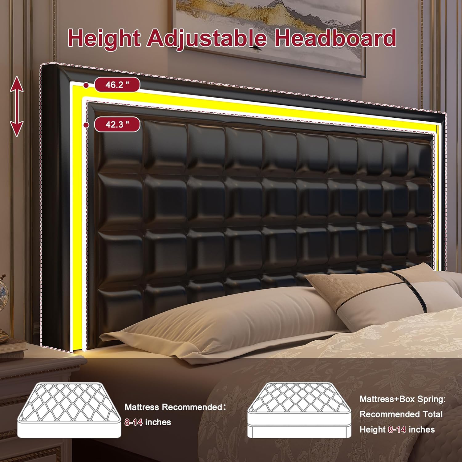 GEGOFORU Full Led Bed Frame with 4 Storage Drawers, No Box Spring Needed, Supports 900 lbs, Easy Assembly, Quiet and Sturdy Design, PU Black