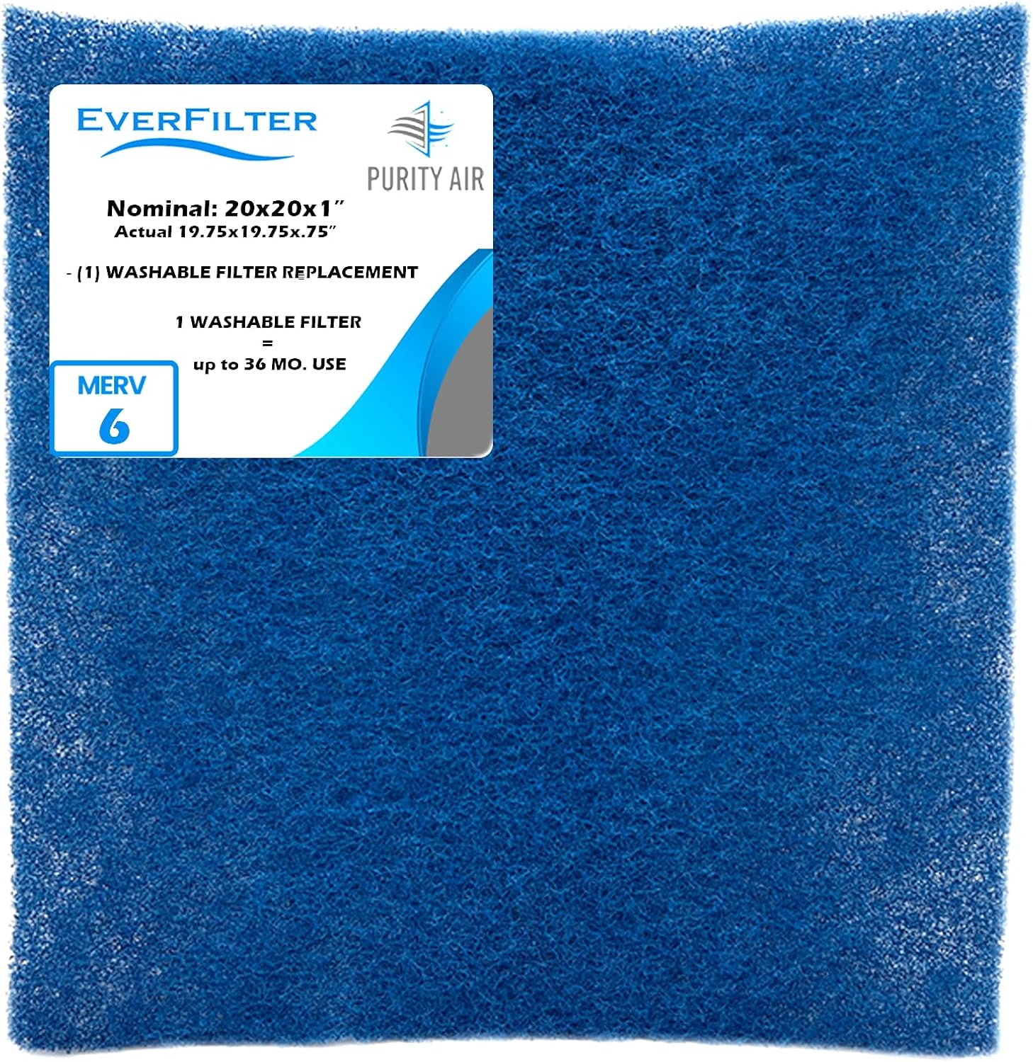 24x24x1 Air Filter (1-Ct) MERV 6 Washable Filter Replacement only (Fame Not Inlcuded), AC Furnace Filter, Reusable & Washable Filter Media (Actual Size: 23.75 x 23.75 x 0.75 Inches)