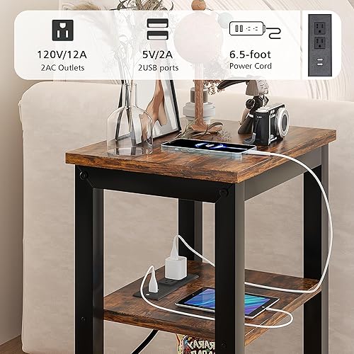 Miniatura 15 de VECELO Mesitas de noche modernas X-Design Mesa auxiliar con estante de almacenamiento para dormitorio, sala de estar, Negro clásico,Negro