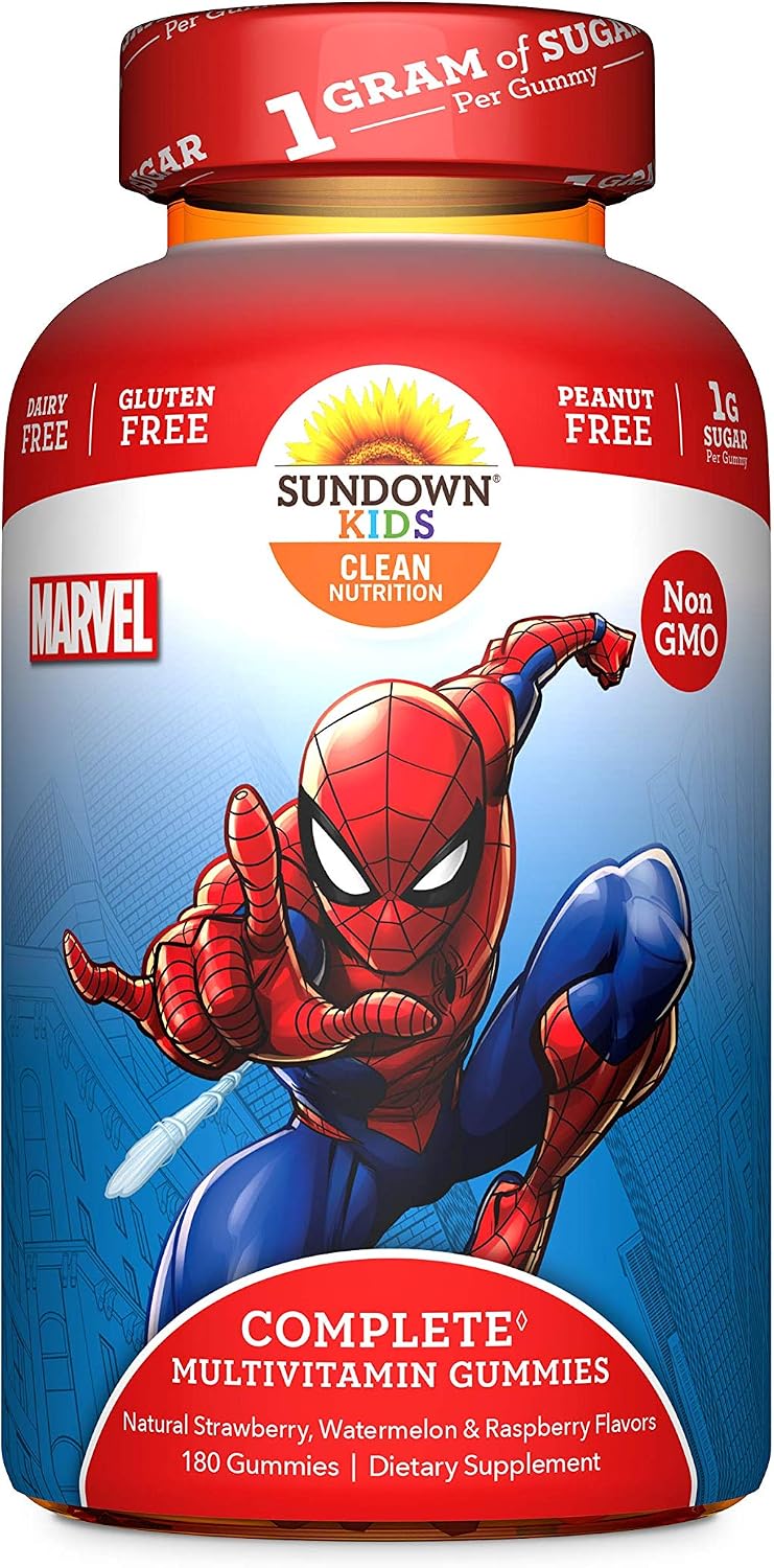 Sundown Kids Marvel Spider-Man Multivitamin Gummies, Vitamins A, C, D, E , Gluten-Free, Dairy-Free, Peanut-Free, 180 Count