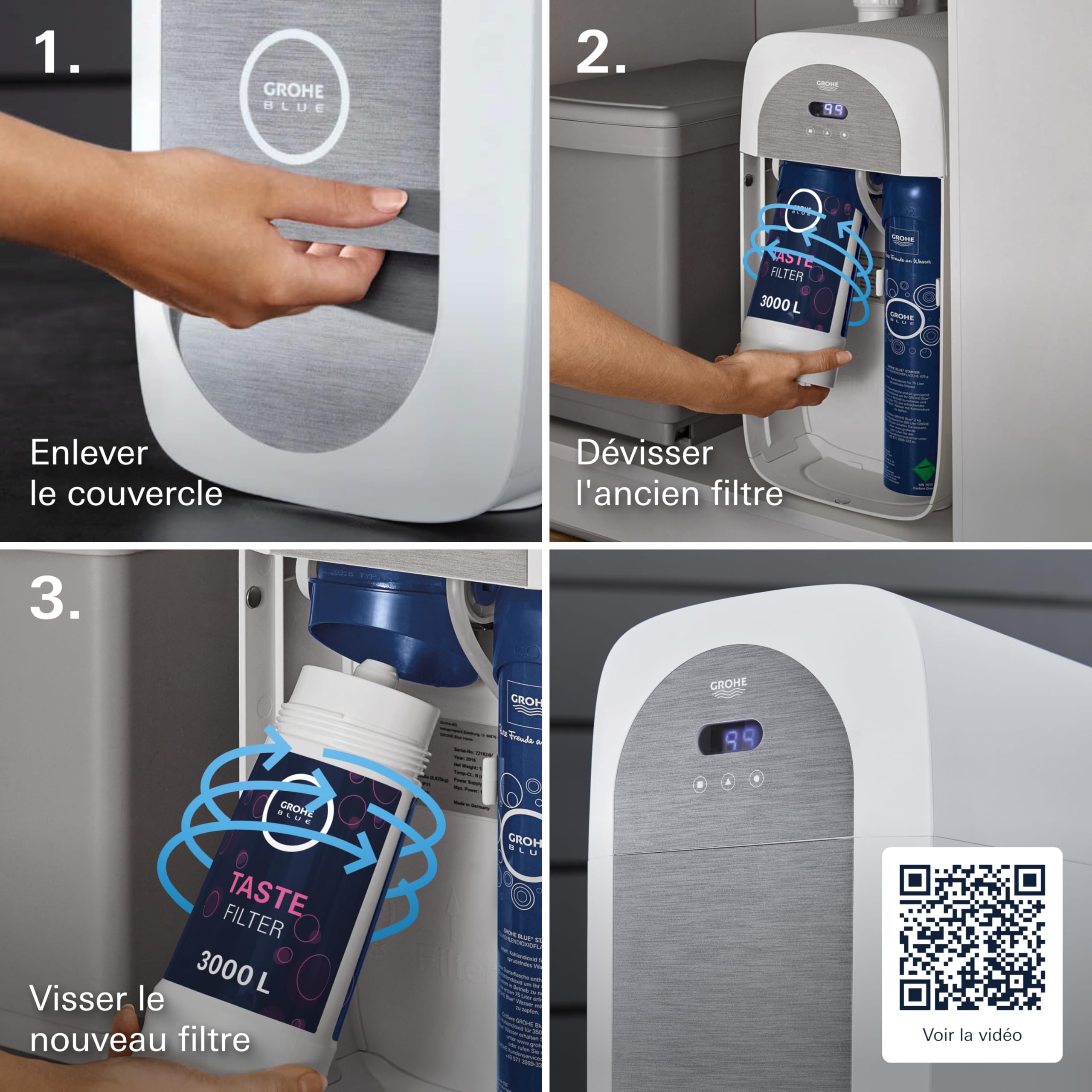 GROHE Blue Filtre Charbon Actif, 3000L, Réduit les substances nuisibles au goût et à l'odeur de l'eau, Filtre de remplacement pour les robinets GROHE Blue, Pure et Professionnel, 40547001