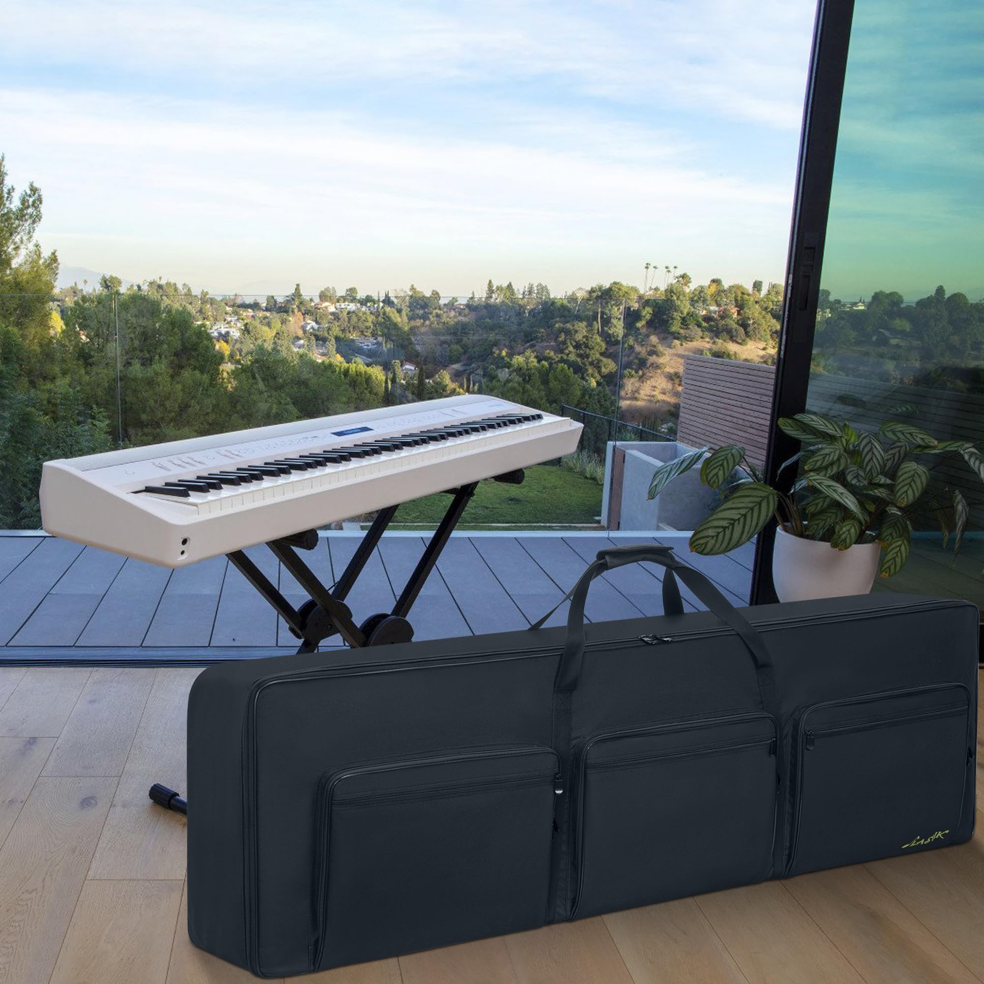 OUUTMEE Sac pour Clavier, Housse Transport Clavier avec bandoulière et 6 Poches pour Accessoires, Sac de Transport pour Clavier de Piano électrique (88 touches-147 x 46 x 18CM)