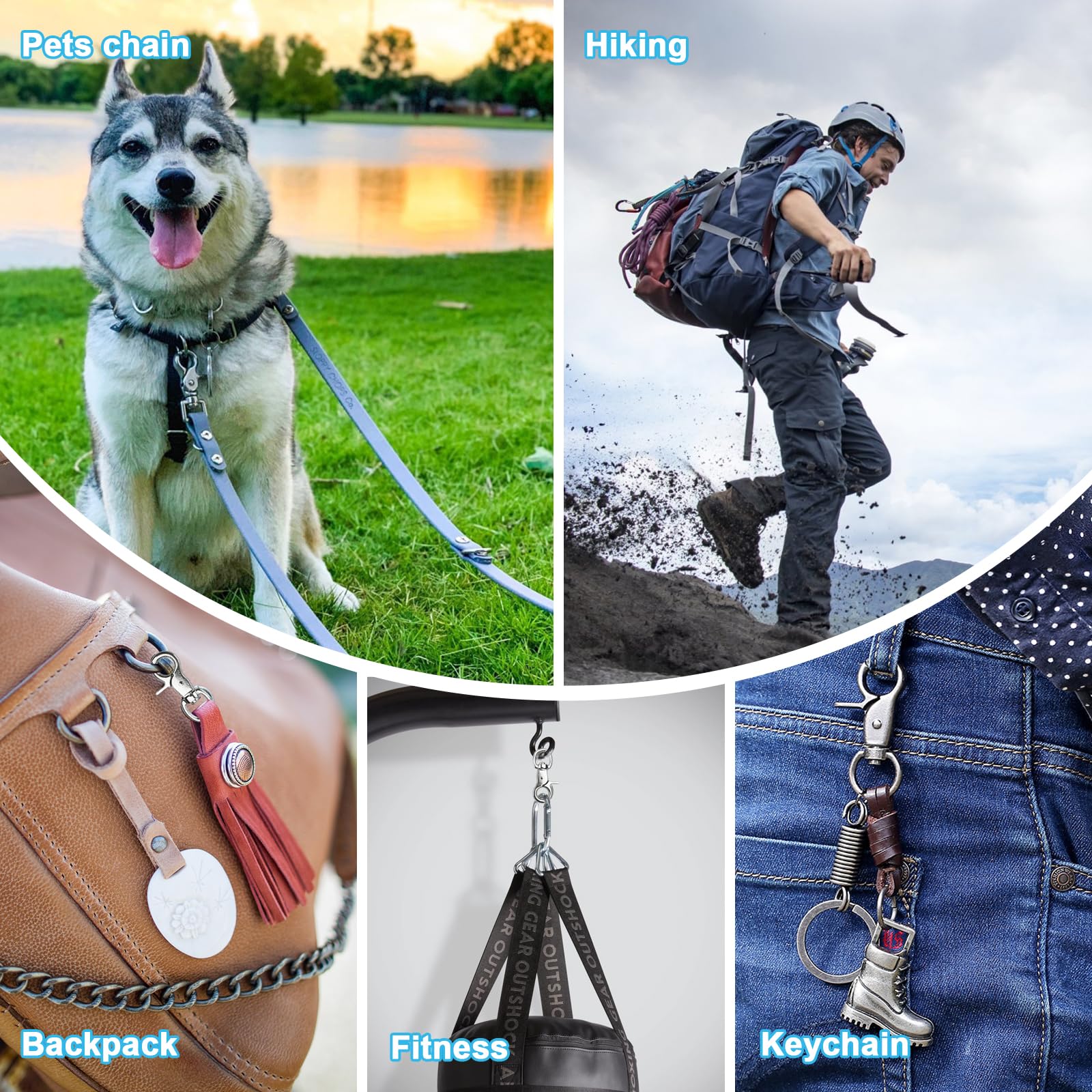 6 Ganci Girevoli 60mm + Portachiavi - Lega Di Zinco, Per Animali E Chiavi - Foto 2