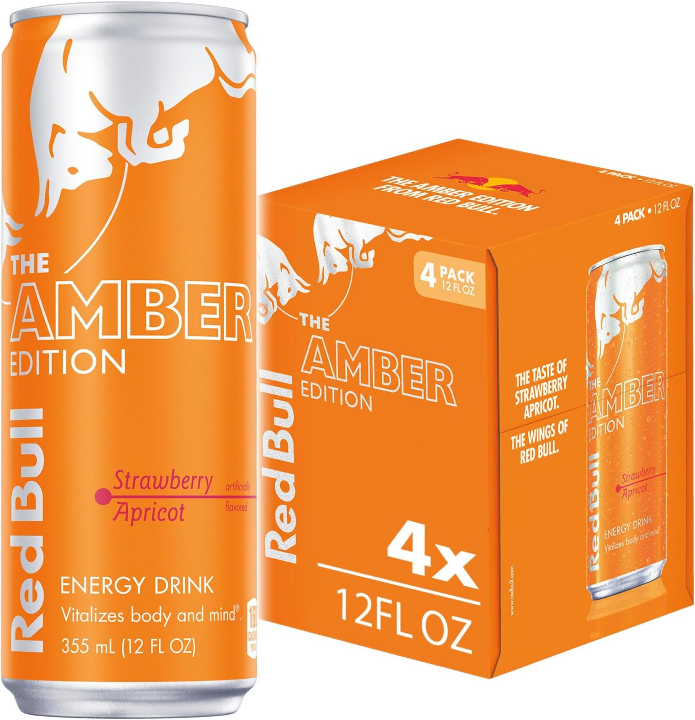 Red Bull Amber Edition Energy Drink, Strawberry Apricot, with 114mg Caffeine plus Taurine & B Vitamins, 12 fl oz, Pack of 4 Cans
