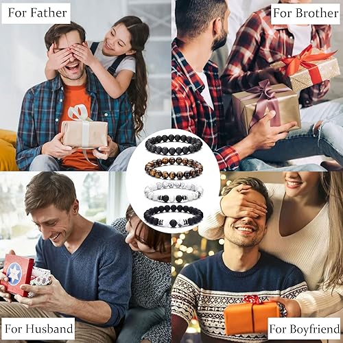 Miniatura 5 de RANKEEF - Pulsera de ojo de tigre para hombre, elástica, ajustable, cuentas de vidrio color negro, 516 de pulgada