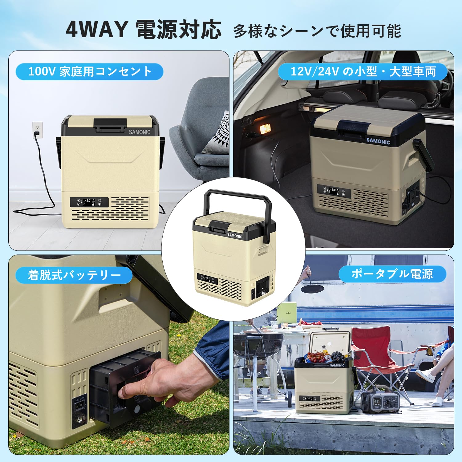 車載冷蔵庫 SAMONIC 55L　バッテリー付き Amazon.co.jp: SAMONIC 車載冷蔵庫専用バッテリー 15600mAh大容量 充電