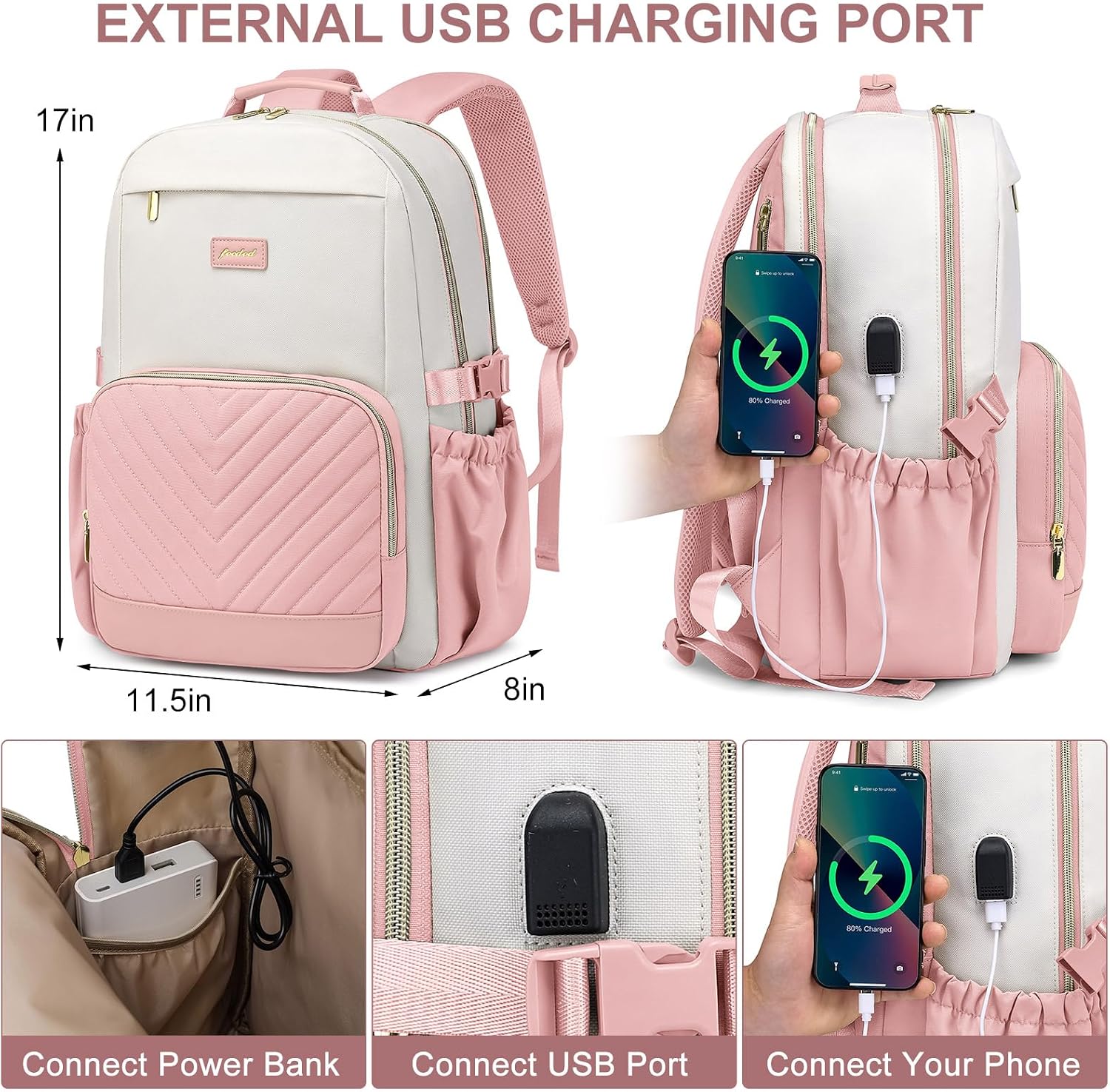 Laptop Backpack for Women Bookbag: 15.6 inch Work School Backpacks with Pouch Pocket for Large Capacity Cup & USB Charger College Book Bag Travel Business Nurse Teacher Bookbags Anti-theft Back Pack thumbnail