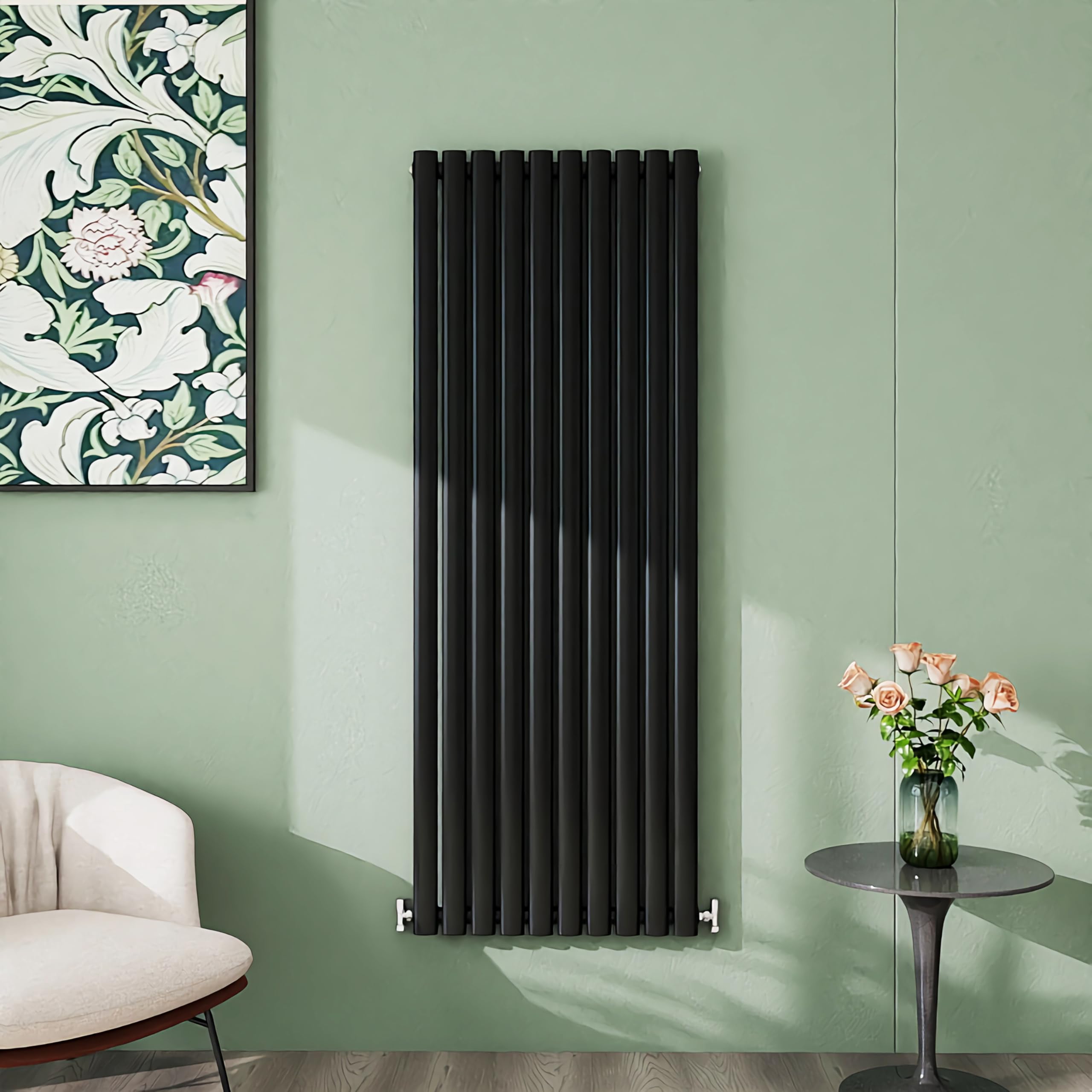 Simple Bathroom 1600×590mm Black Radiator Vertical Single Oval Column Designer Central Heating Rad for Bathroom/Kitchen/Living Room