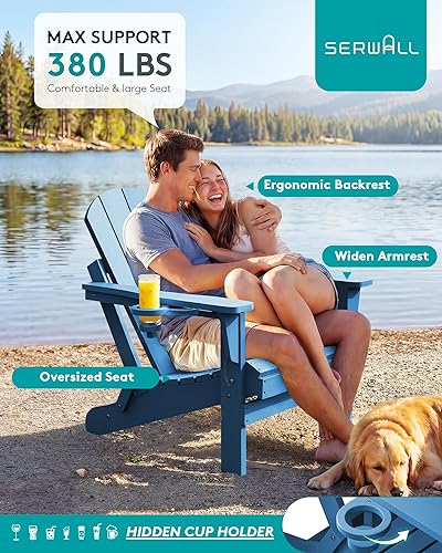 Vista 8 de SERWALL Juego de 2 sillas plegables Adirondack para patio, jardín, exteriores, fogata, color azul marino Zafiro