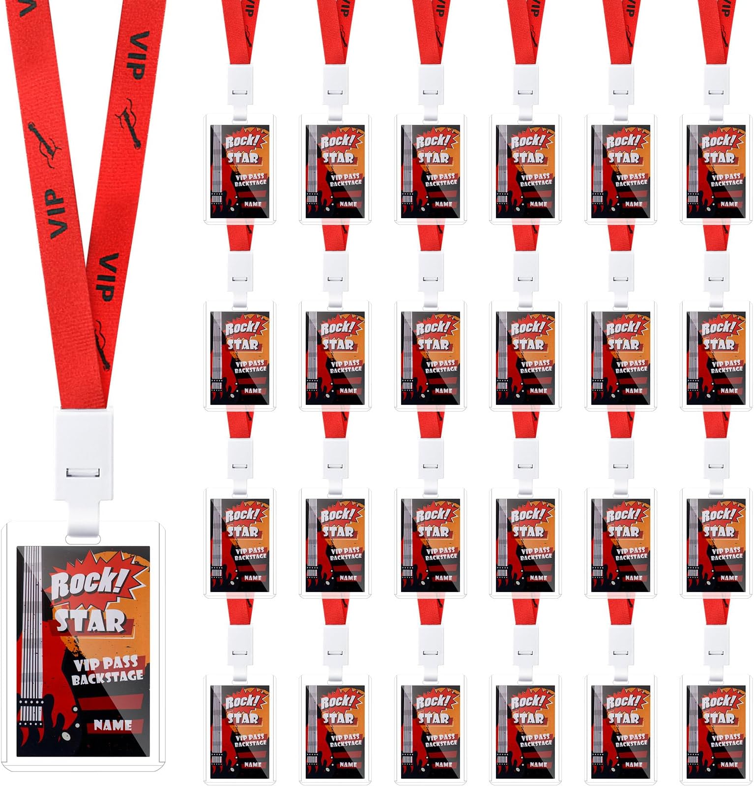 25 Pcs Rock Star Party VIP Lanyards Rock and Roll VIP Backstage Pass Rock Star Party Badge Lanyards for VIP Party Rock Star Themed Birthday Decorations Supplies