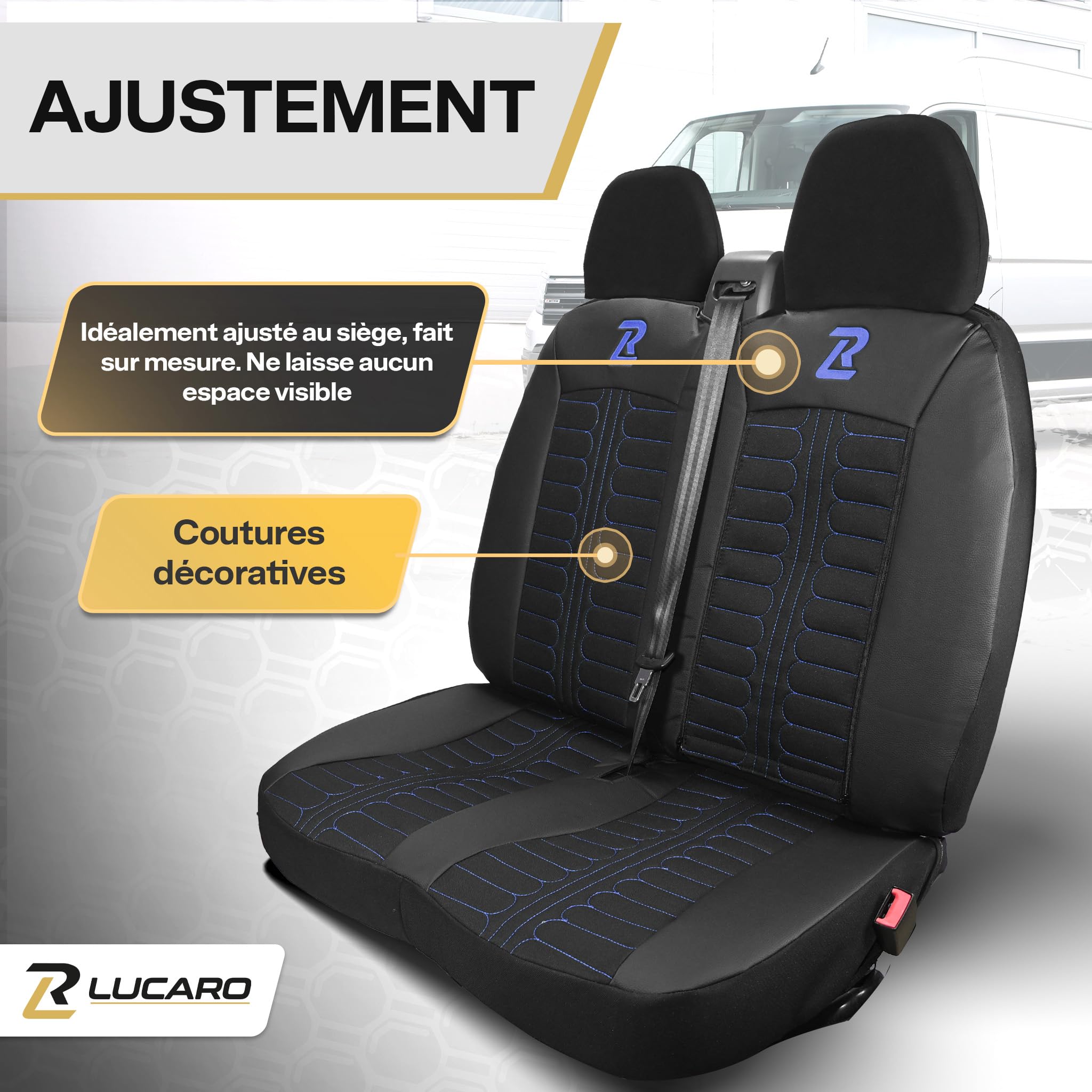 Housse de siège pour Fiat Ducato, Peugeot Boxer Citroën Jumper, Opel Movano | LUCARO Ensemble de housses de sièges avant 1+2 pour C RAM Promaster, housses de sièges auto en similicuir