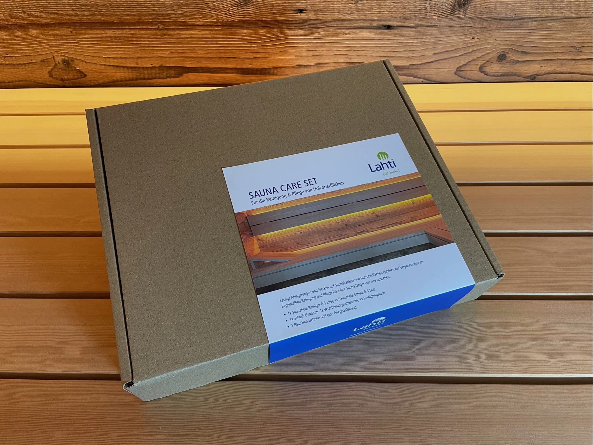LAHTI Sauna Care Set - Saunapflege & Holzschutz Set auf BIO-Basis, effektive Grund-Reinigung mit Puruvesi, Holzpflege mit Oulujärvi, mit Zubehör – Ohne Schadstoffe