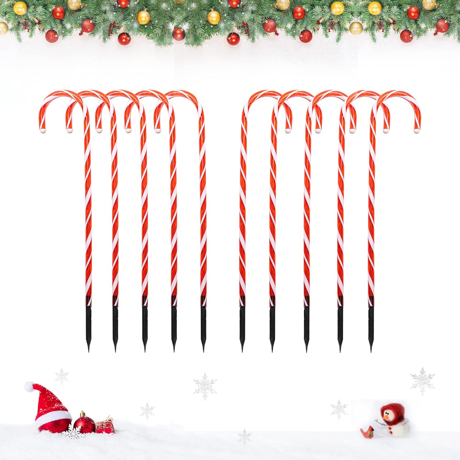 Barzee Christmas Candy Cane Pathway Lights 27''10 Pack 8 Modes 100LED Christmas Walkway Stake Lights Outdoor Christmas Decoration Lights for Yard Patio Garden Pathway Walkway Stakes Christmas Candy Cane Lights