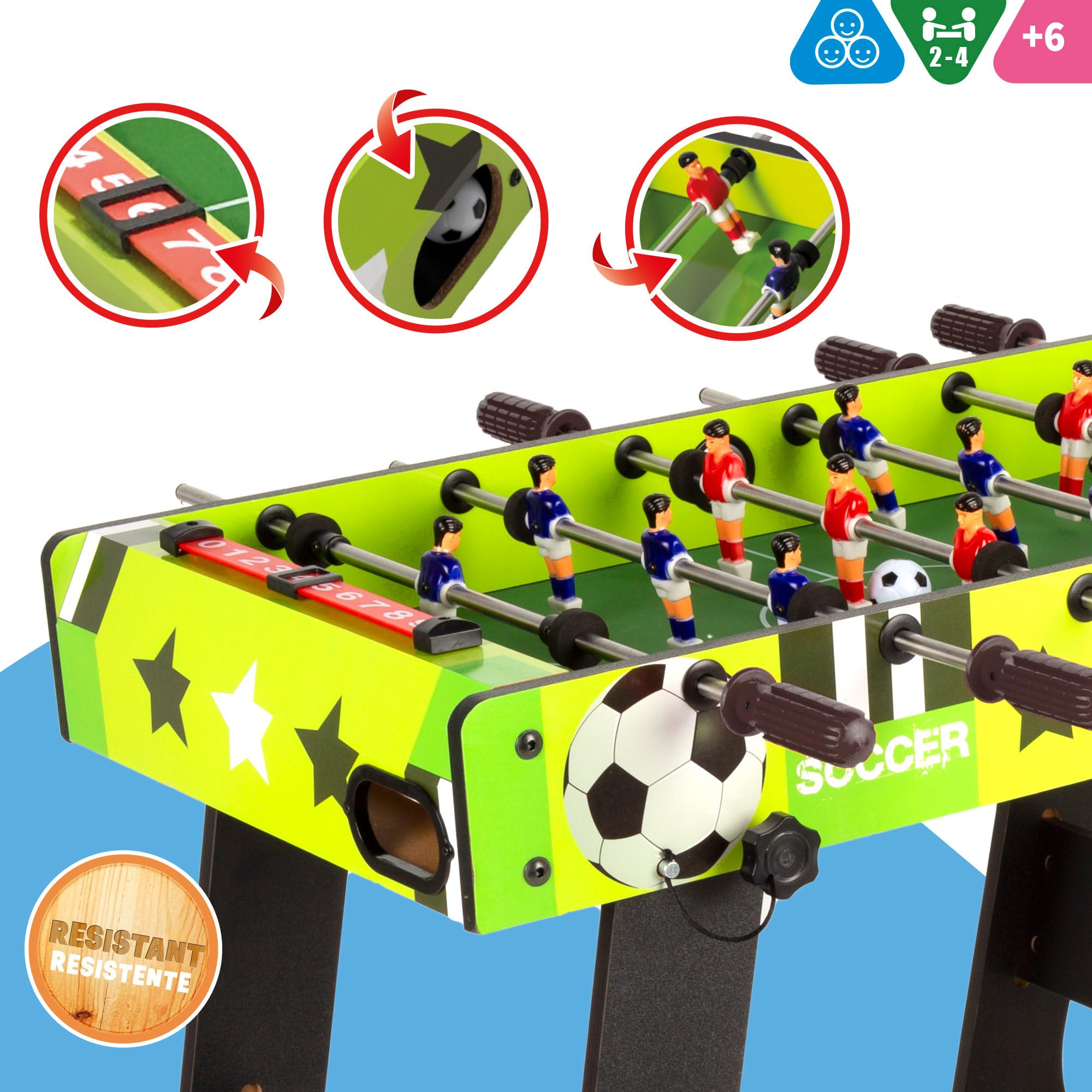 Futbolín Infantil ColorBaby 85430 CB Games Plegable, 81x42x63 cm, 2 Jugadores, Madera Resistente, +6 años