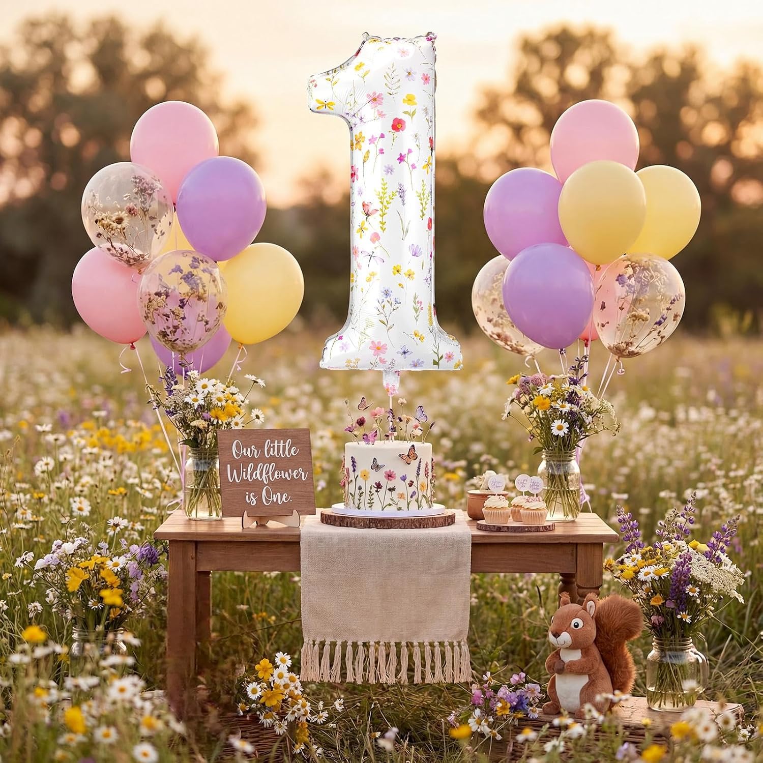 Jenaai 40 Inch Wildflower 1 Balloon Fairy First Birthday Decorations image 5
