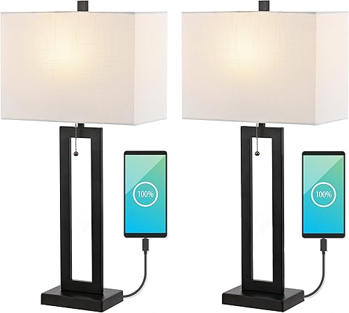 JONATHAN Y JYL1126C-SET2 Sabrina - Lámpara de mesa LED de hierro industrial vintage de 28.5 pulgadas con cadena de tracción y puerto de carga USB de