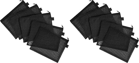 Black Nylon Mesh Zipper Pouch (6x8 Inch - Set of 5) Small Zipper Bag for Travel Accessories Cables Cosmetics Office Supplies See-Through Organizer (Pack of 2)