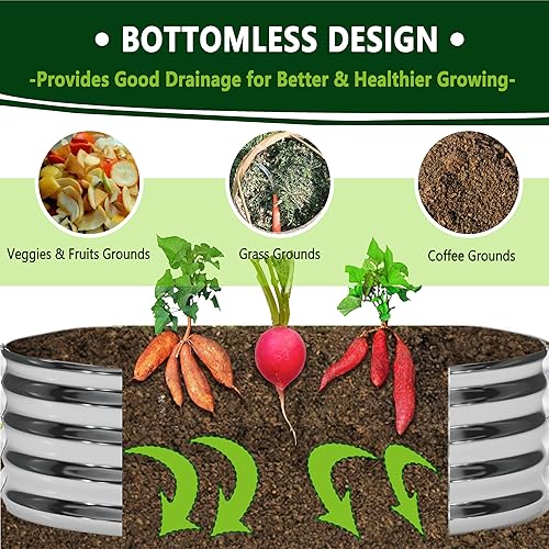 Miniatura 4 de 3PCS 3x3x1FT Kit de Cama de Jardín Elevada Galvanizada, Cajas para Vegetales - Caja de Flores Redonda de Metal, Camas de Plantación Grandes para