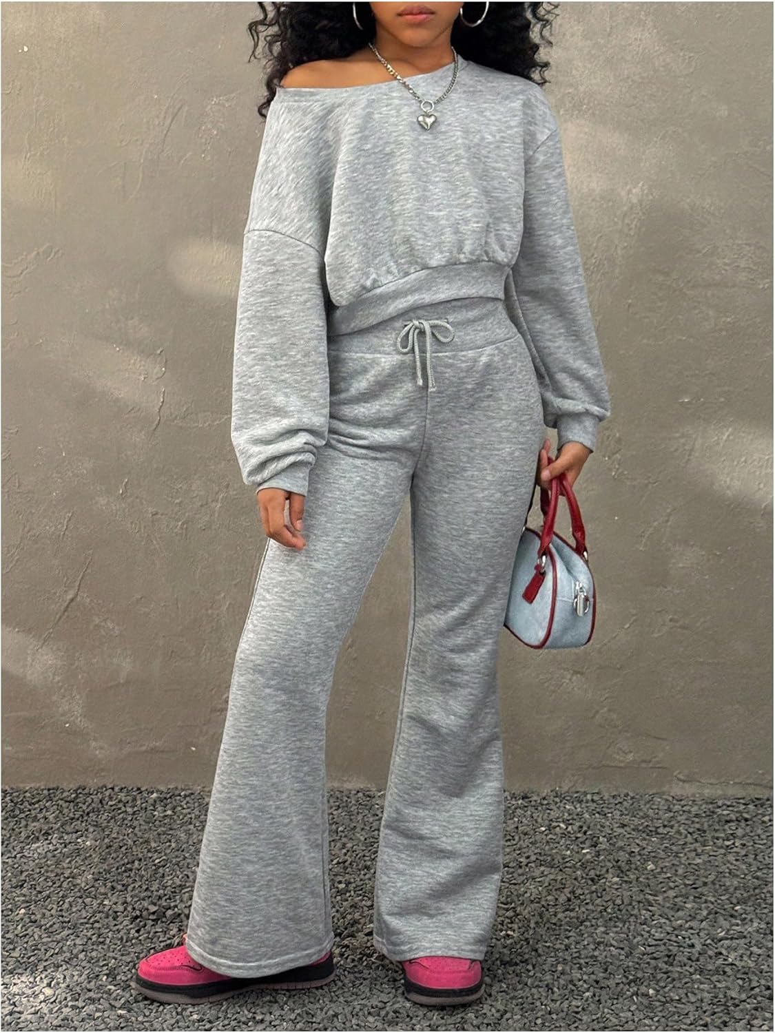 SOLY HUX Girl's Sweatsuits 2 Piece Outfits Off the Shoulder Sweatshirt and Flare Sweatpants Matching Sets Fall Clothes - Image 5