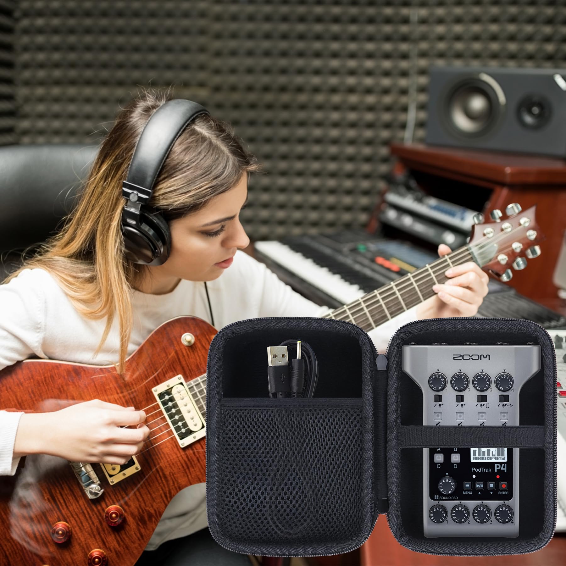 Lebakort Duro Caja Estuche Funda para Zoom PodTrak P4 Grabadora de Podcast