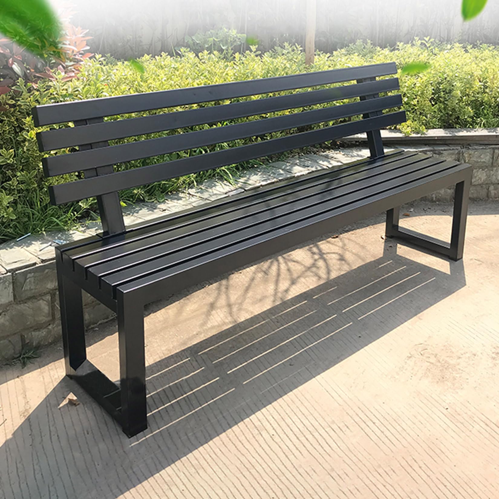 Banco de jardín de metal galvanizado antioxidante y madera maciza para patio exterior