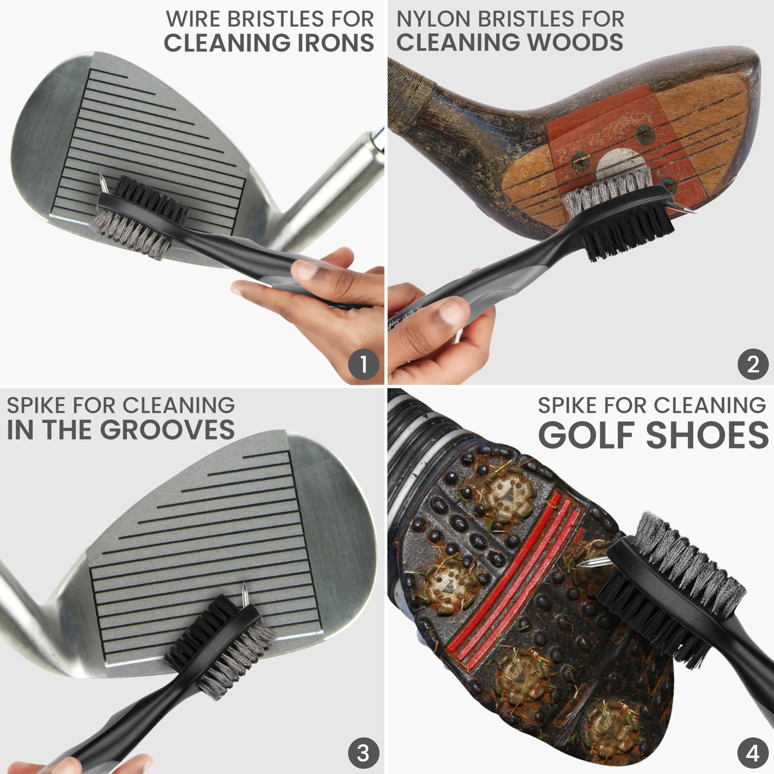 K&V Golf Szczotka do Golf Club i Groove Cleaner Dual Sided nylon i szczotka ze stali nierdzewnej z kolcem do czyszczenia Club Face & Groove z klipsem na szlufkę (karabińczyk) do zawieszenia na torbie