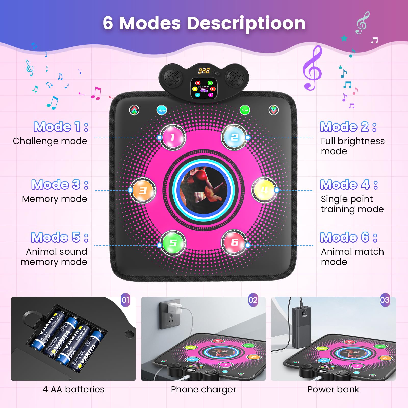 Fdlscpem Toy Dance Mats, Bluetooth Danse Mats Avec Fonction De Boxe Pour Les Filles Boys 3