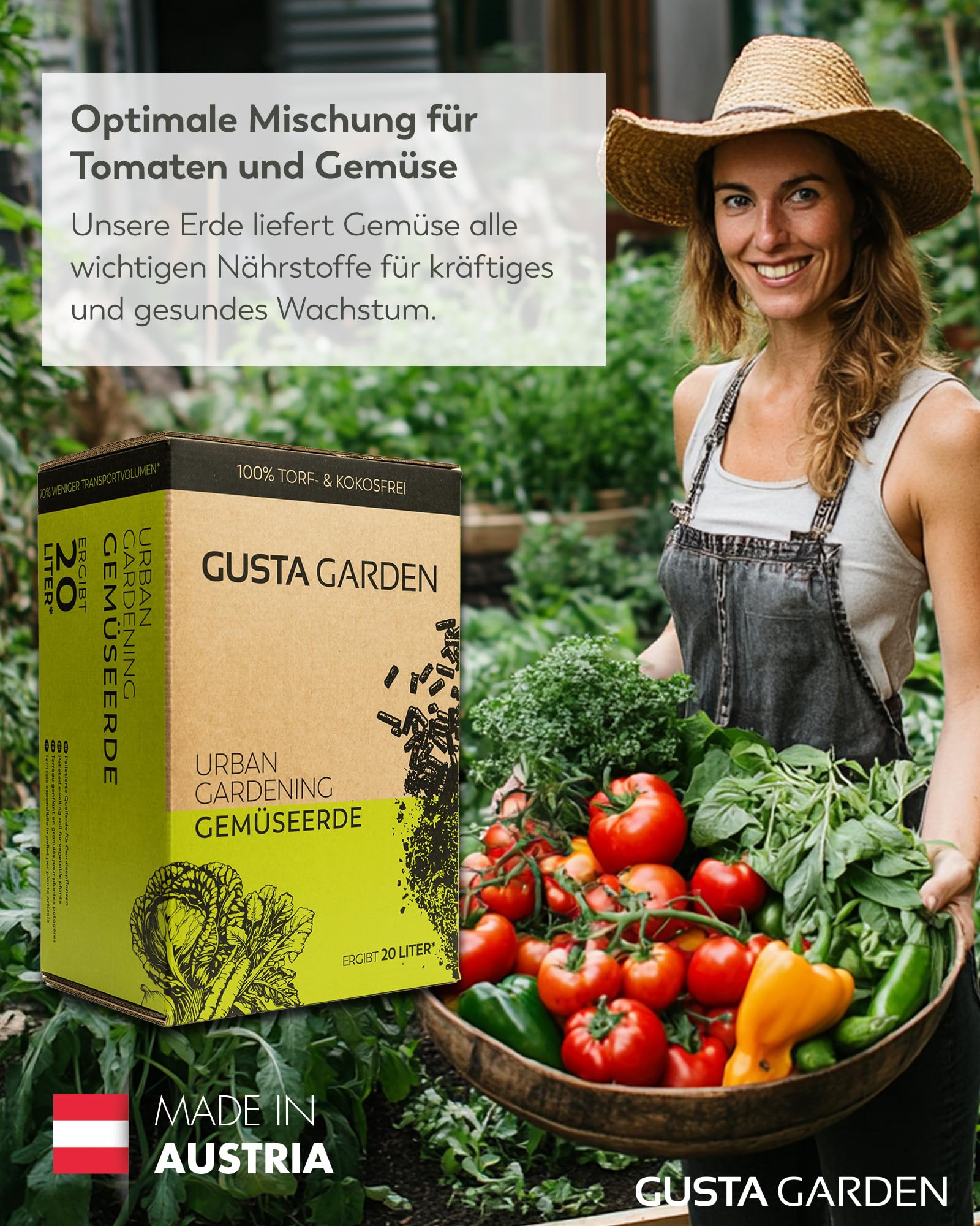 GUSTA GARDEN Tom Tomato Doniczka na pomidory, ciemnozielona – doniczka na rośliny z podpórką dla roślin pnących, systemem nawadniania i hakami mocującymi – zestaw zawiera ziemię 20 l – zbiornik na